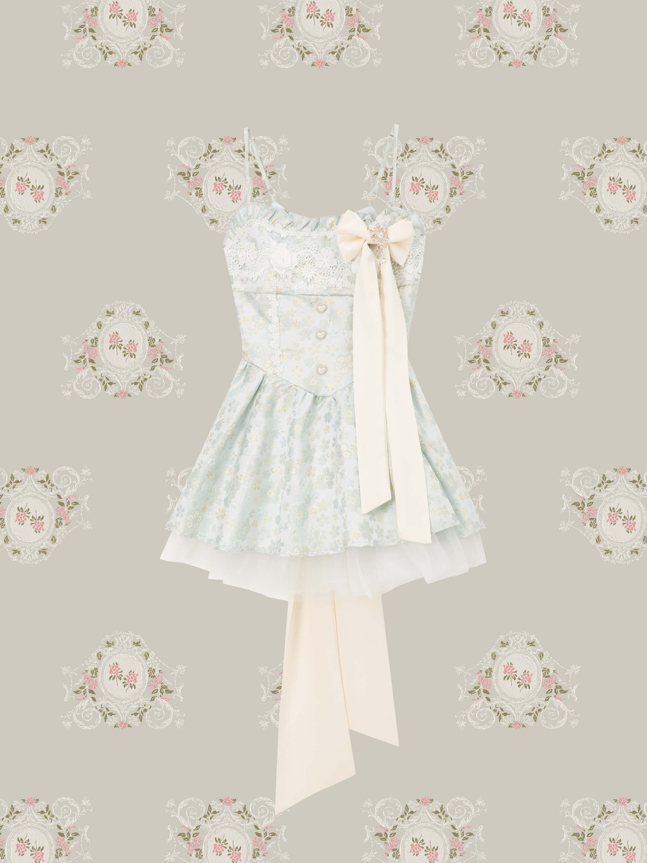 Mint Jacquard Back Bow Flare Dress/ミントジャカードバックリボンフレアドレス