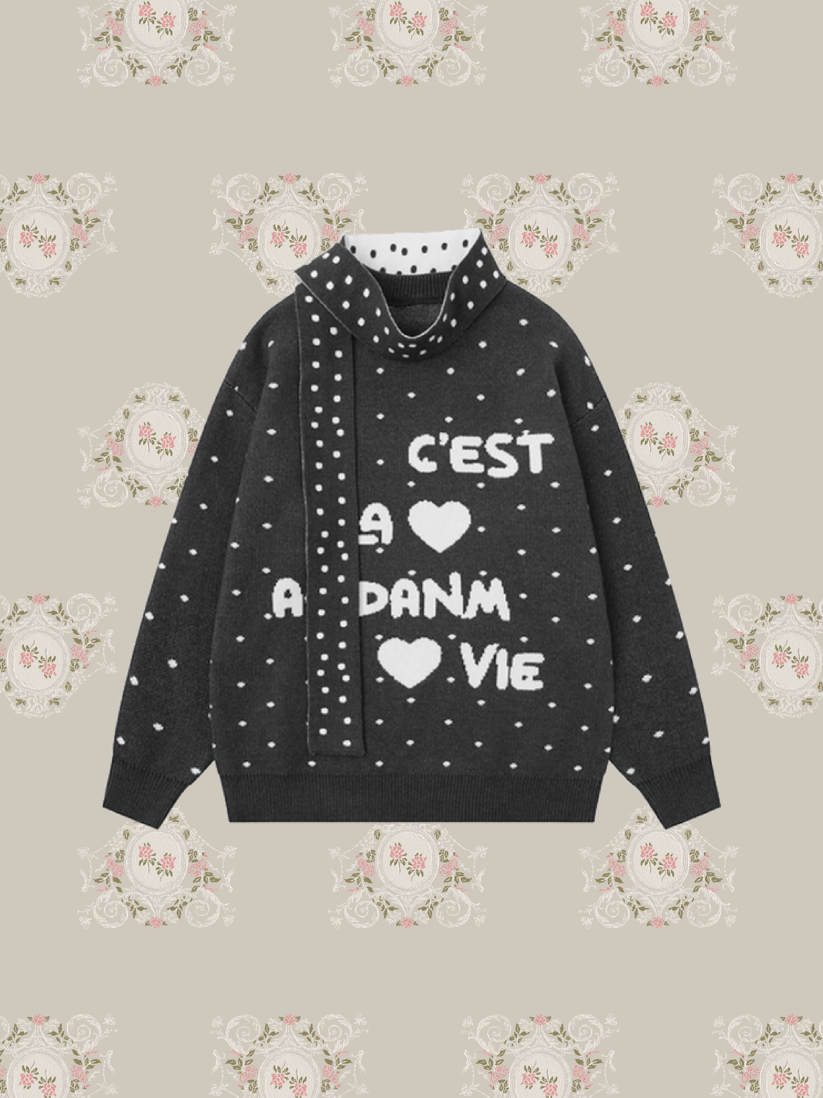 Vintage Embroidery Scarf Sweater/ヴィンテージ刺繍スカーフセーター