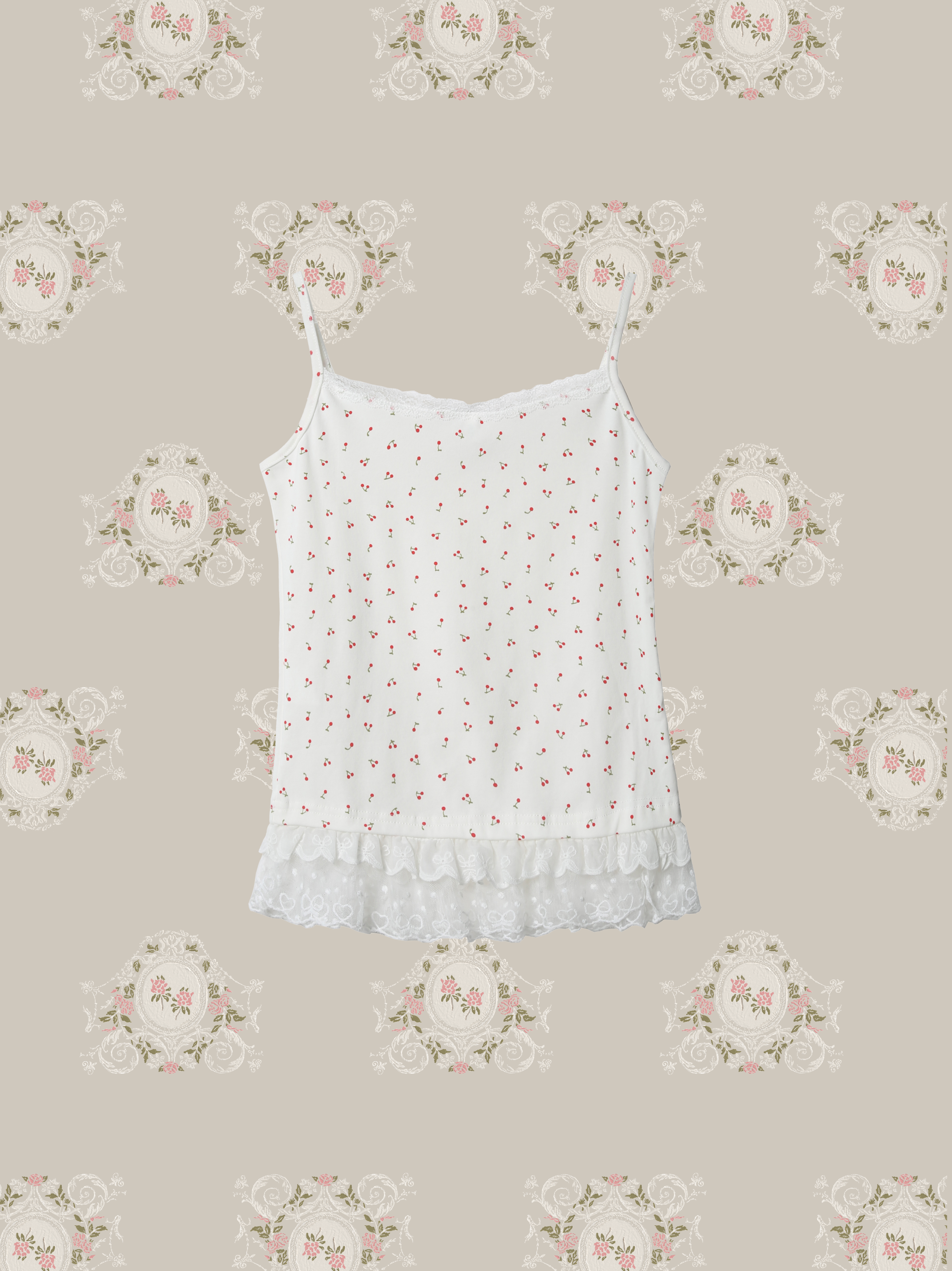 Lace Piping Cherry Motif Cami/レースパイピングチェリーモチーフキャミソール