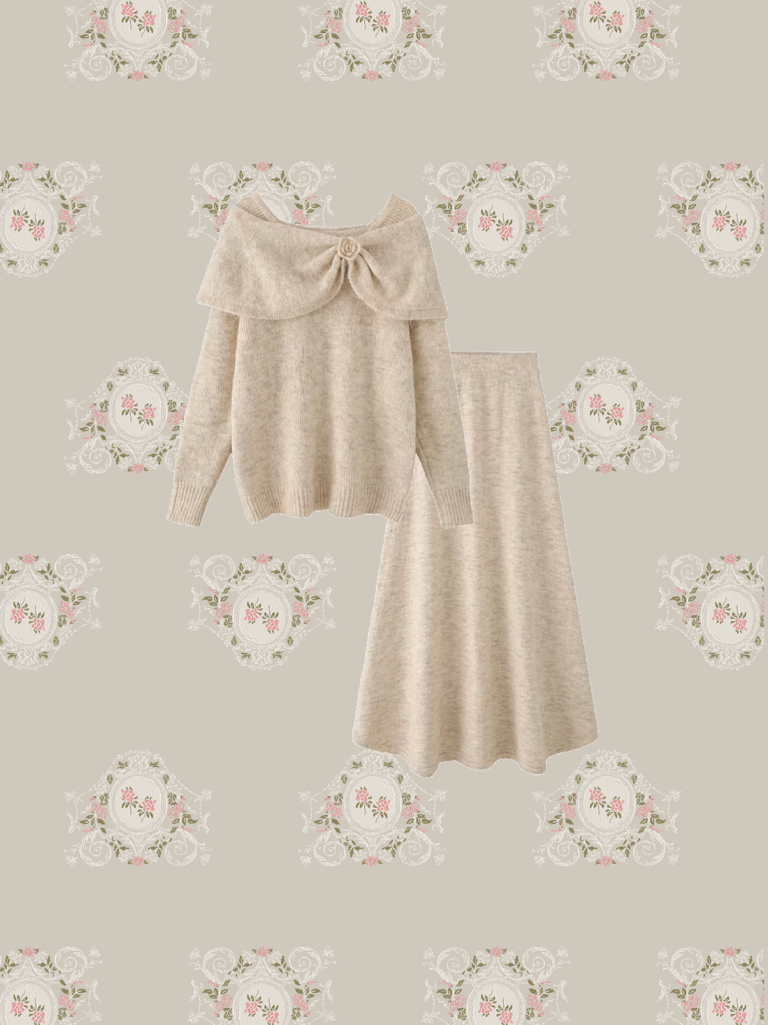 Elegant Flower Deco Sweater Set Up/エレガントフラワーデコセーターセットアップ