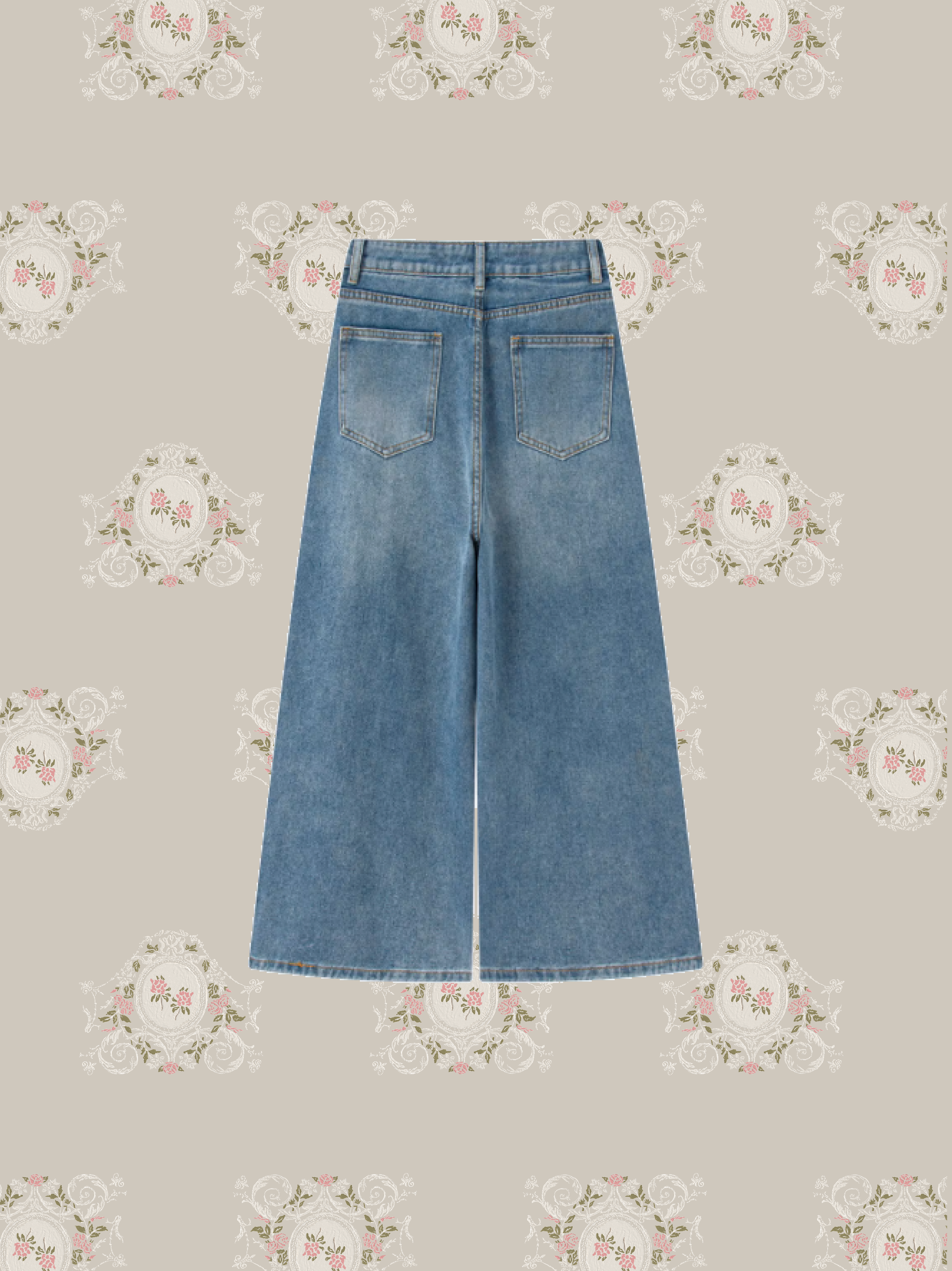 Ribbon Print Wide Denim Pants/リボンプリントワイドデニムパンツ