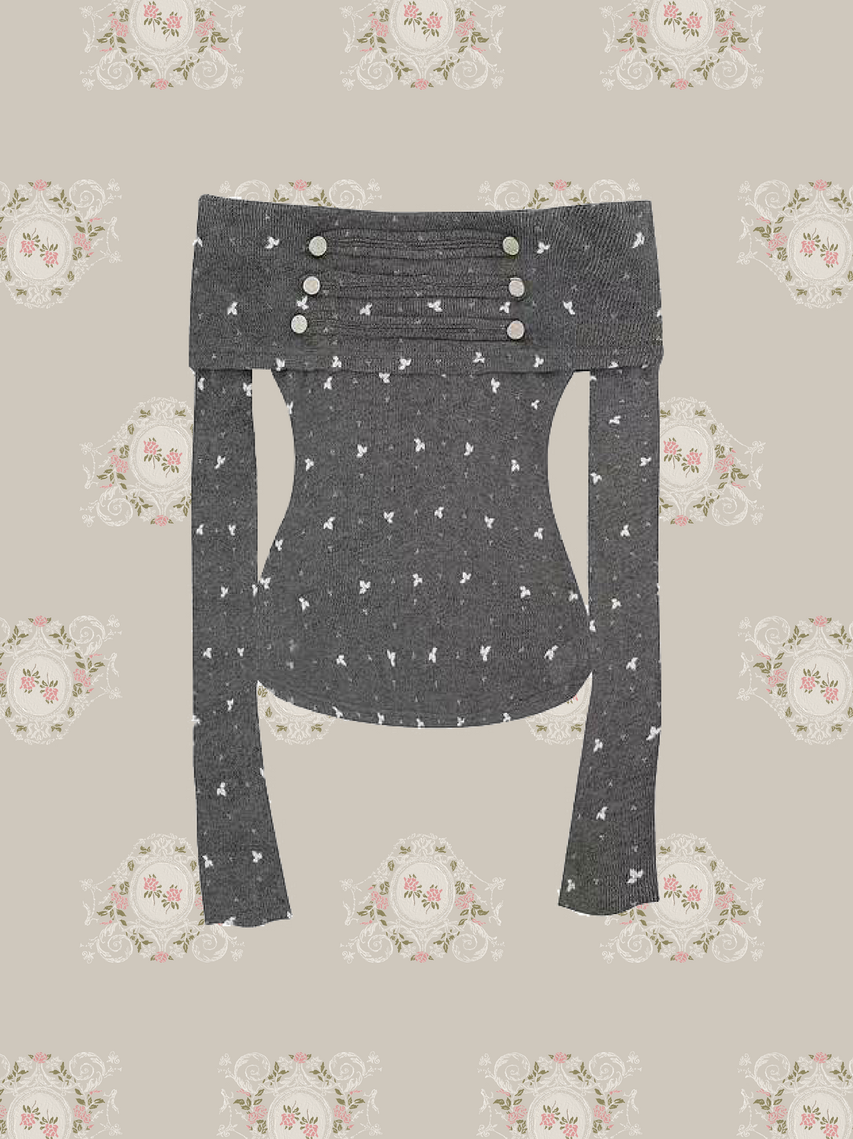 Off Shoulder Draped Button Knit Top/オフショルダードレープボタンニットトップス