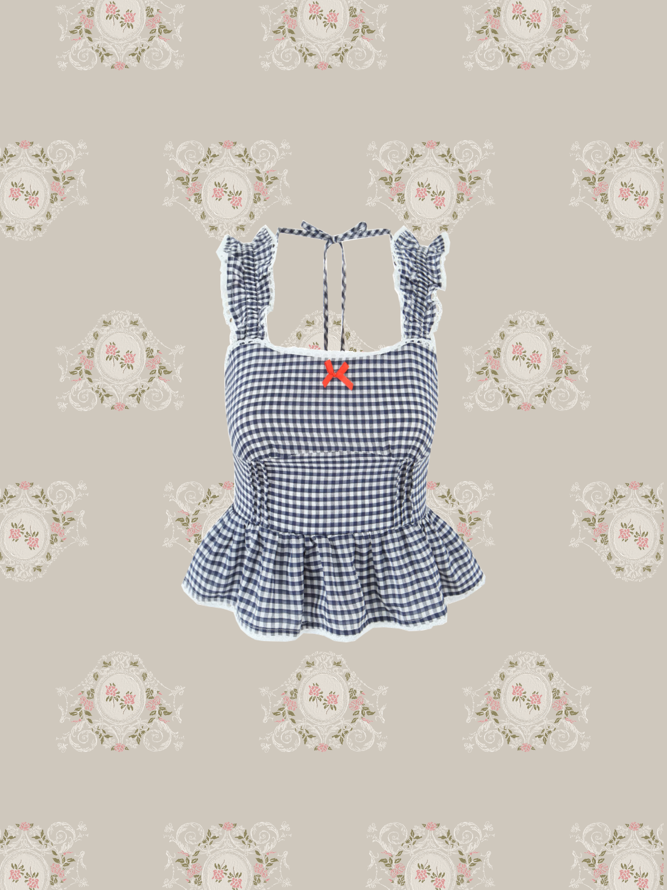 Peplum Check Vest Top/ペプラムチェックベストトップス