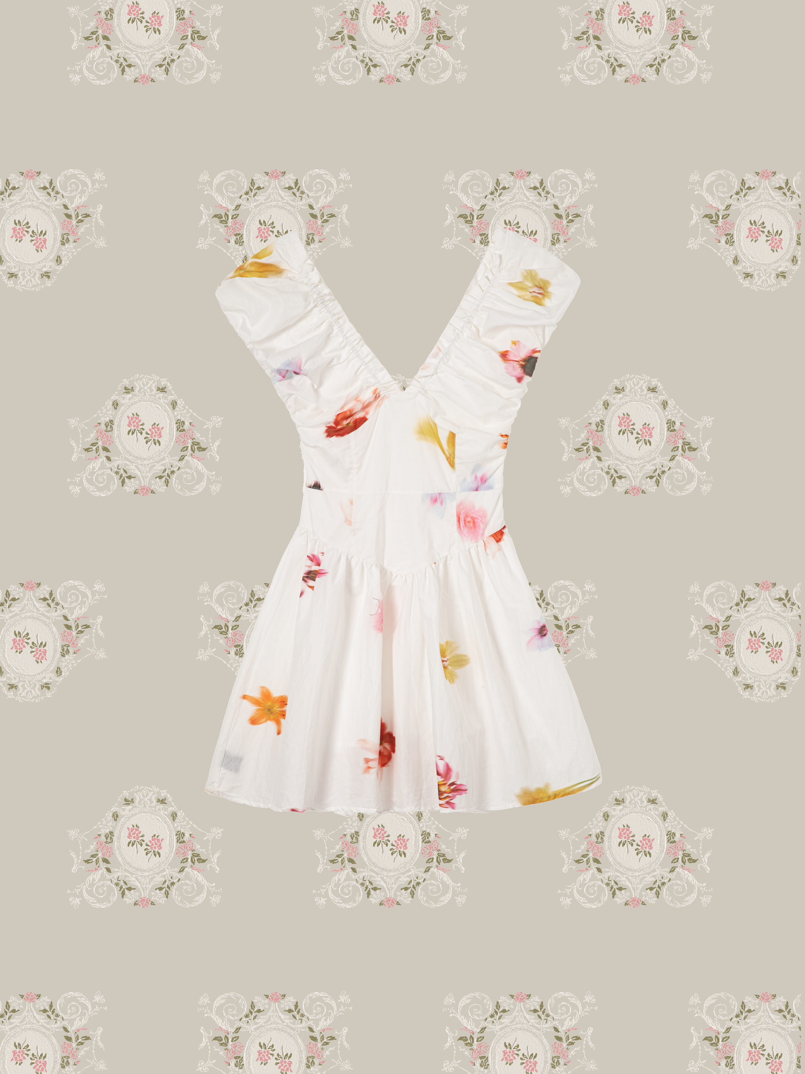 V-neck Garden Print One Piece/Vネックガーデンプリントワンピース