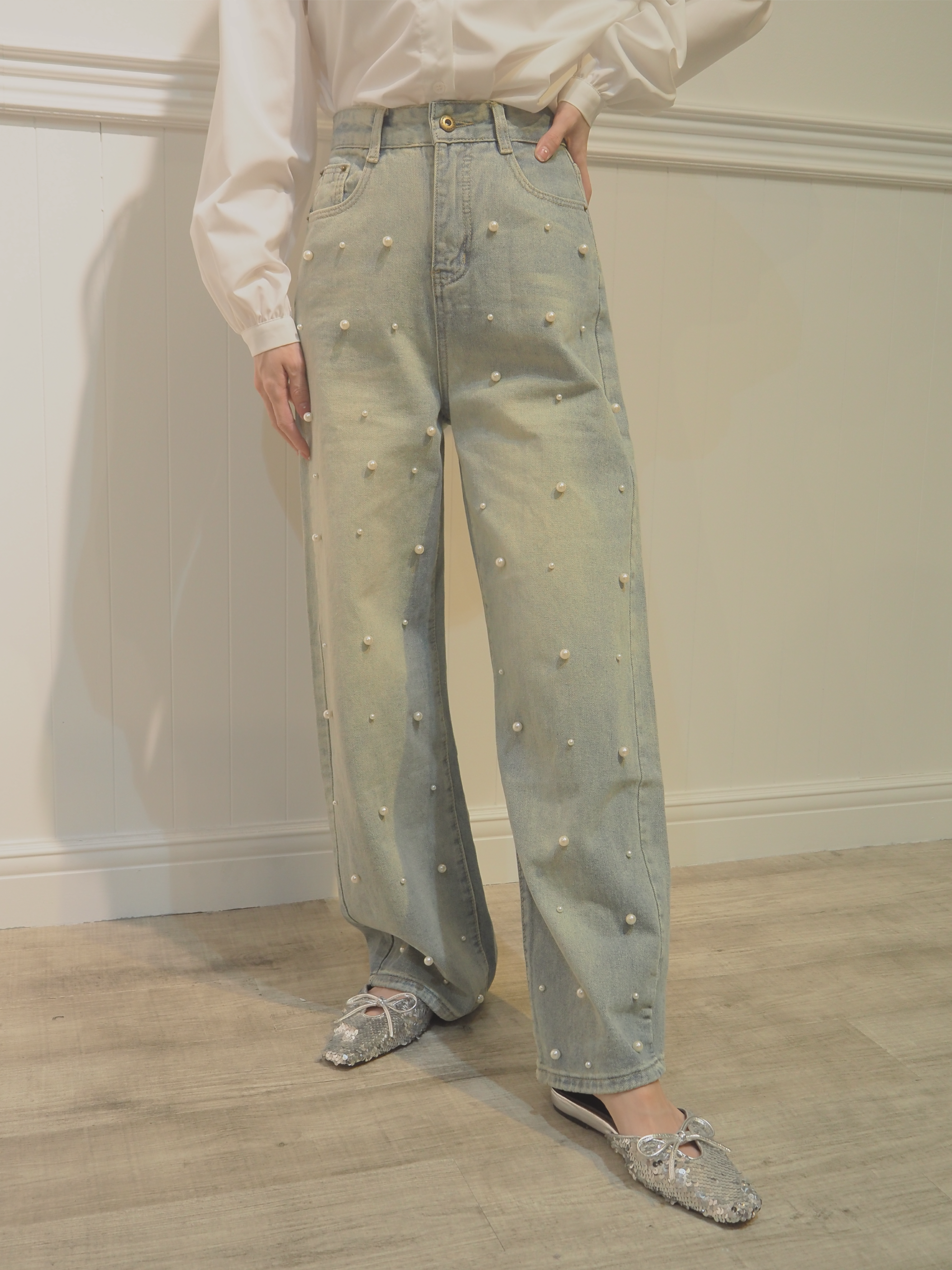 Pearl Deco Wide Denim Pants パールデコワイドデニムパンツ