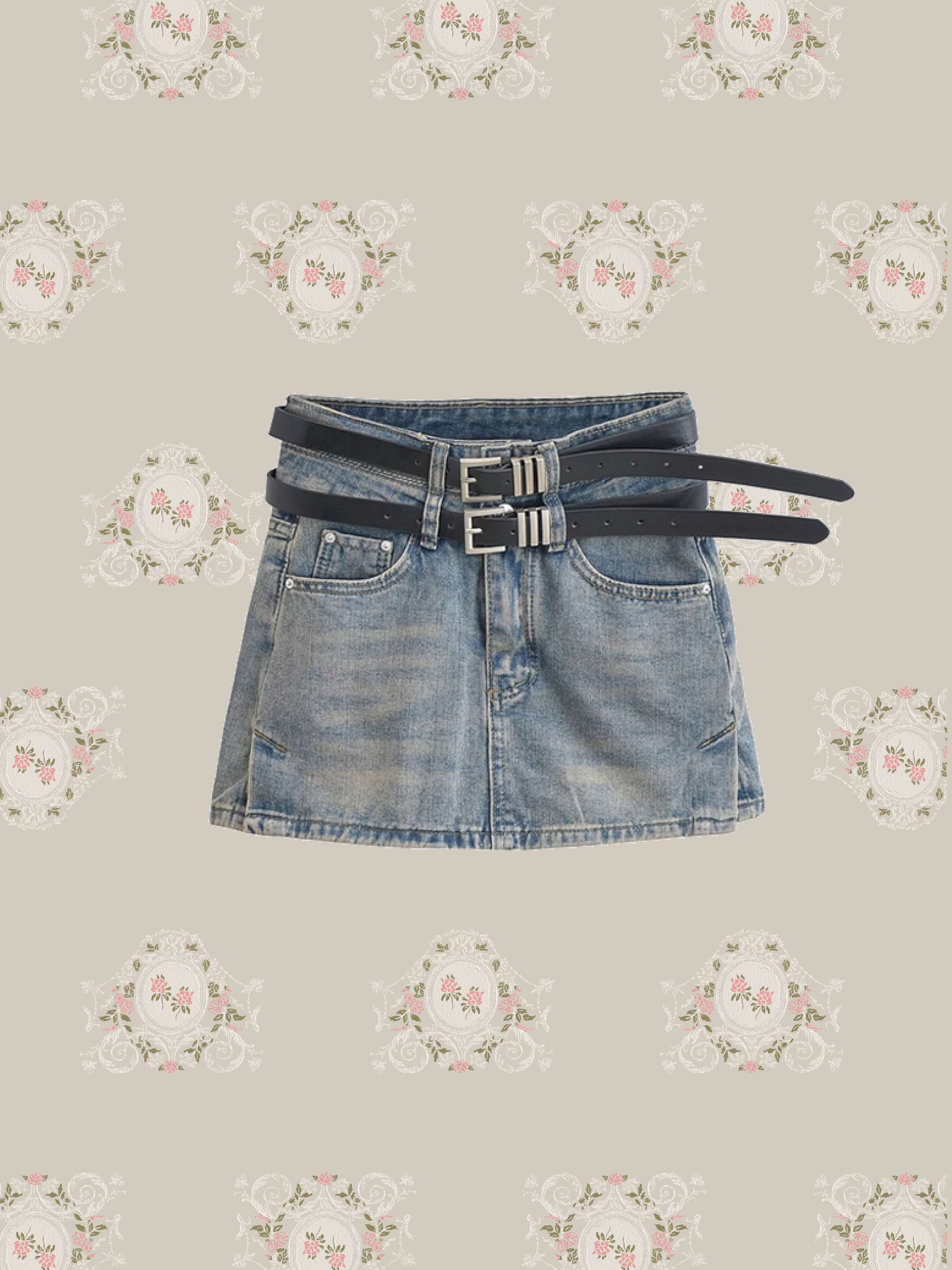 Double Belt Denim Skirt/ダブルベルトデニムスカート