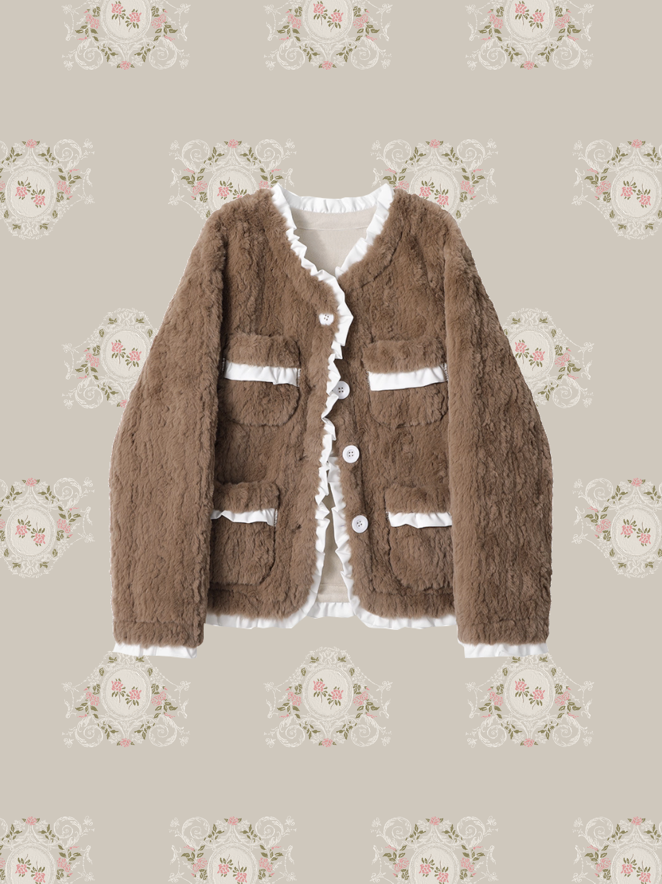 Elegant Frill Piping Fur Jacket/エレガントフリルパイピングファージャケット