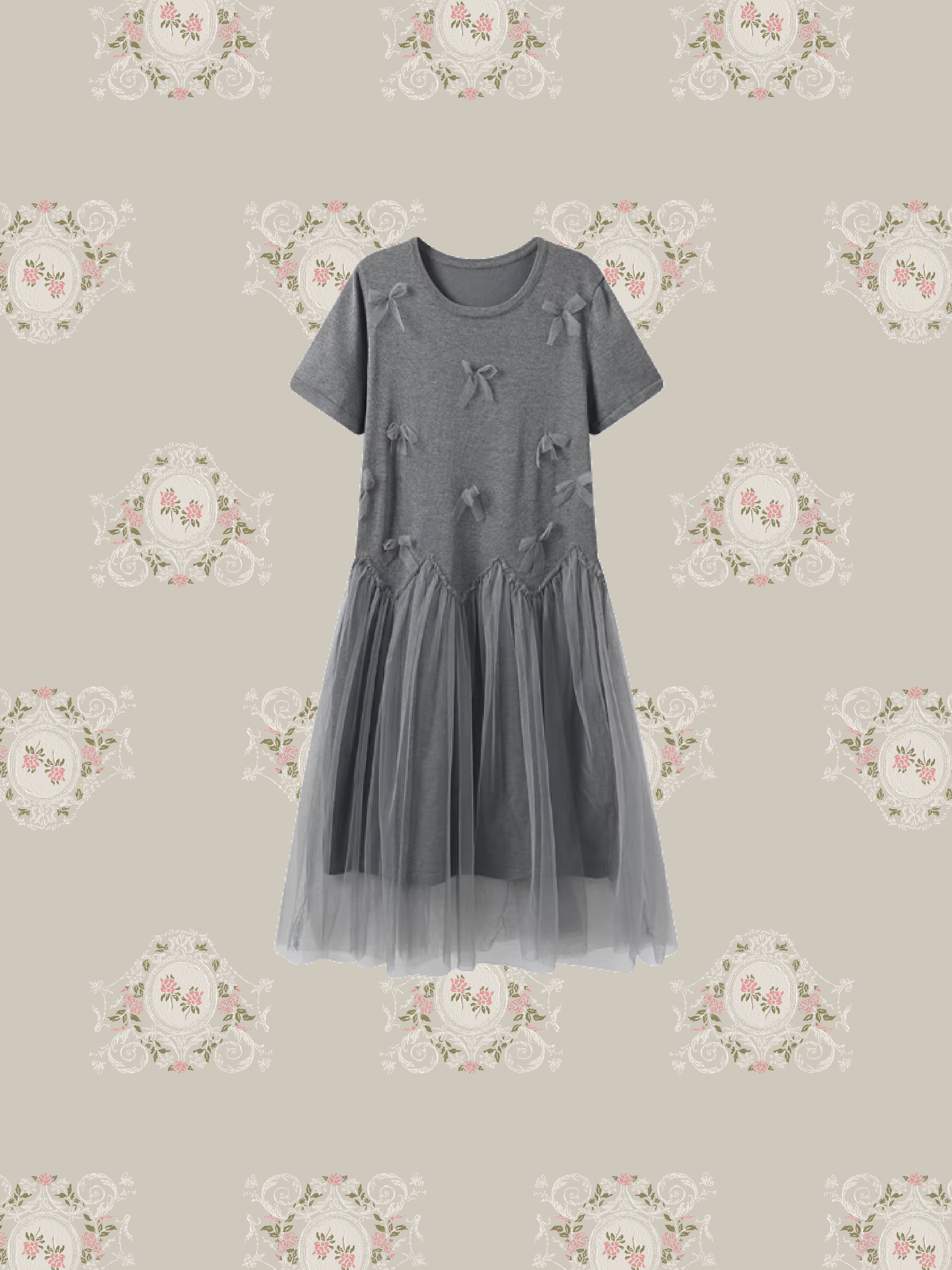 Romantic Mesh Ribbon Gray One Piece/ロマンティックメッシュリボングレーワンピース