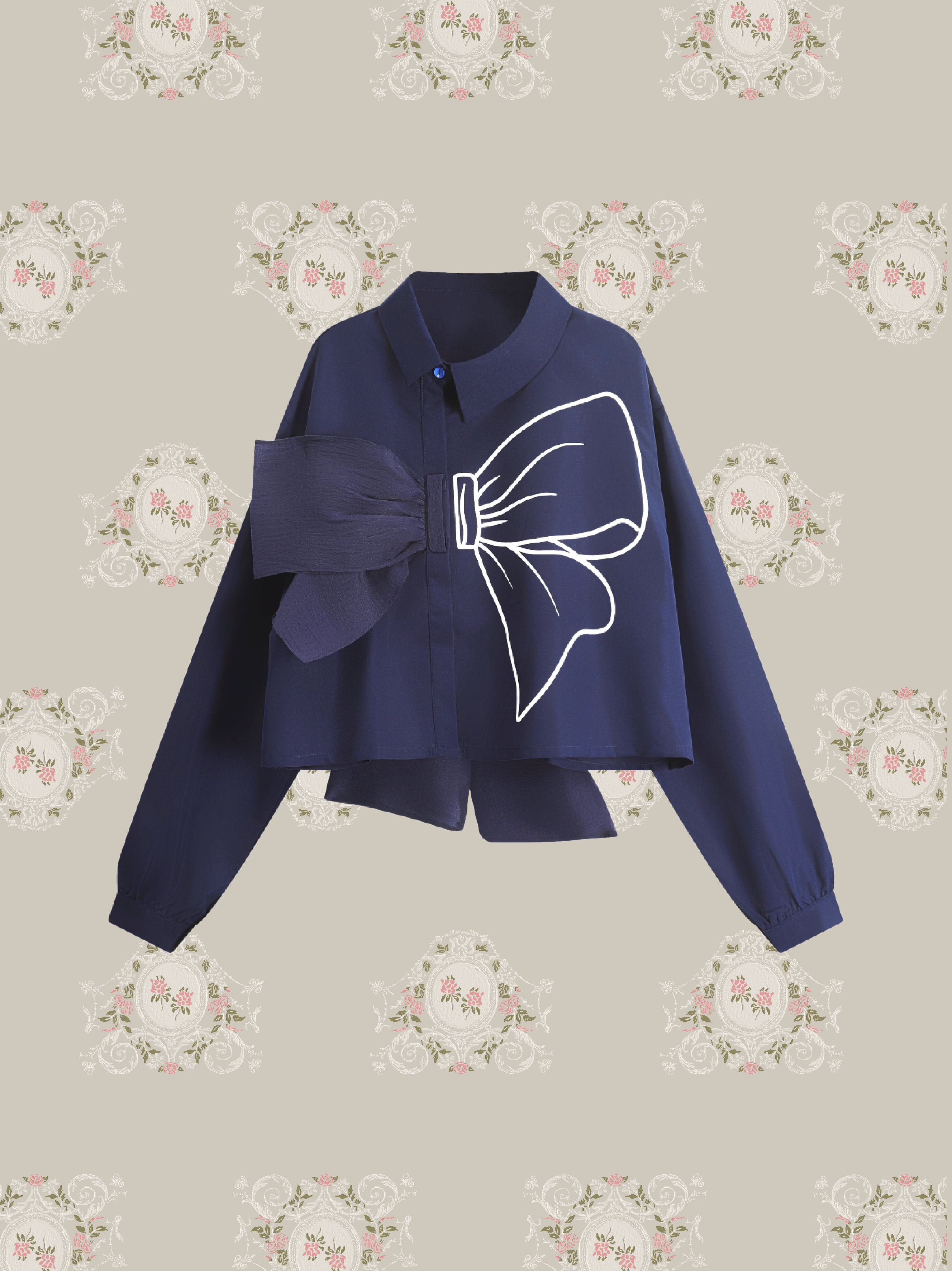 Ribbon Motif Navy Shirt/リボンモチーフネイビーシャツ
