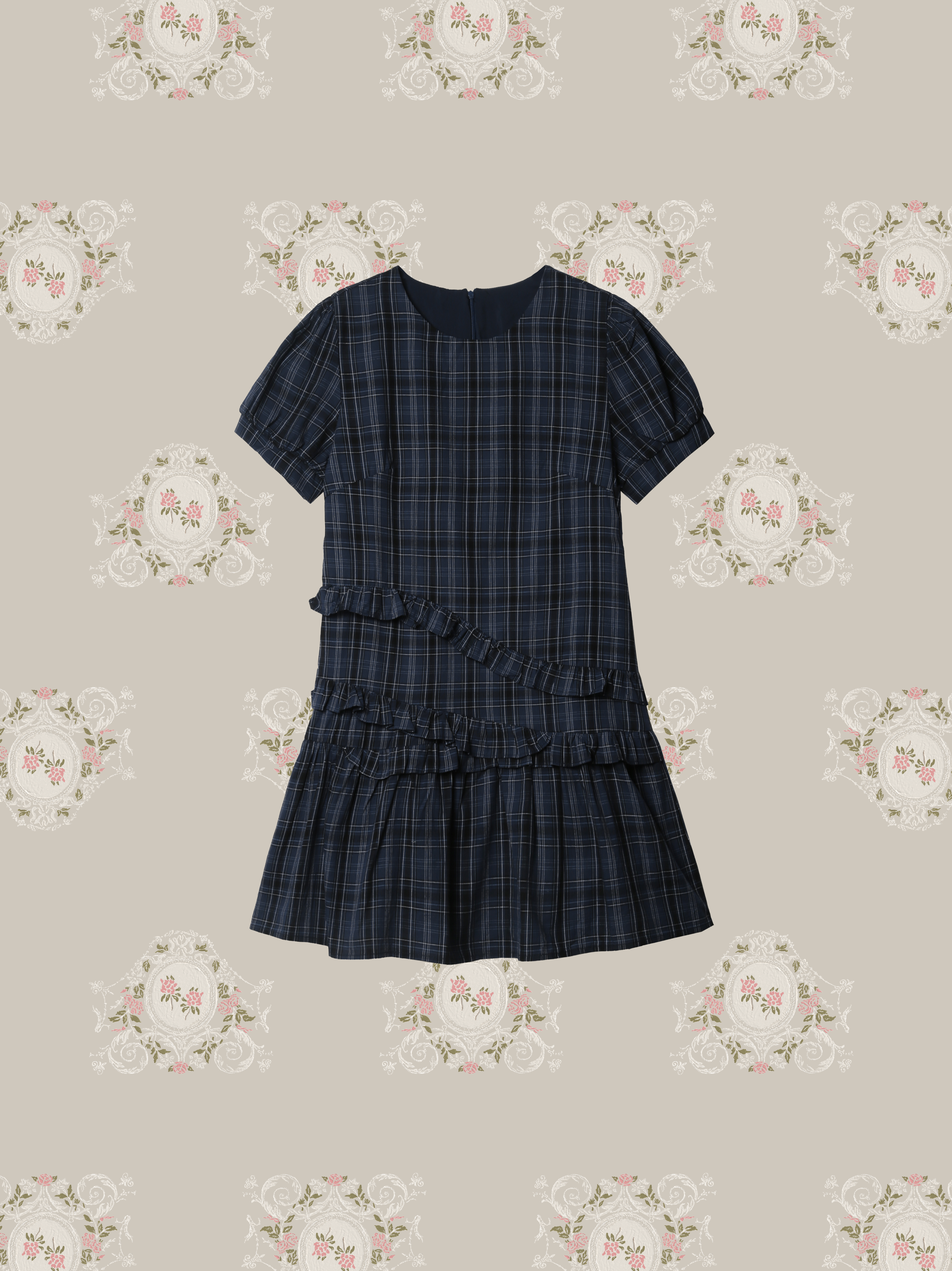 Asymmetry Ruffle Check Dress/アシンメトリーフリルチェックドレス