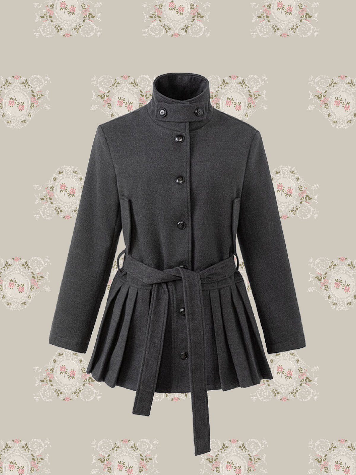Belted Pleats Peplum Woolly Coat/ベルト付きプリーツペプラムウーリーコート