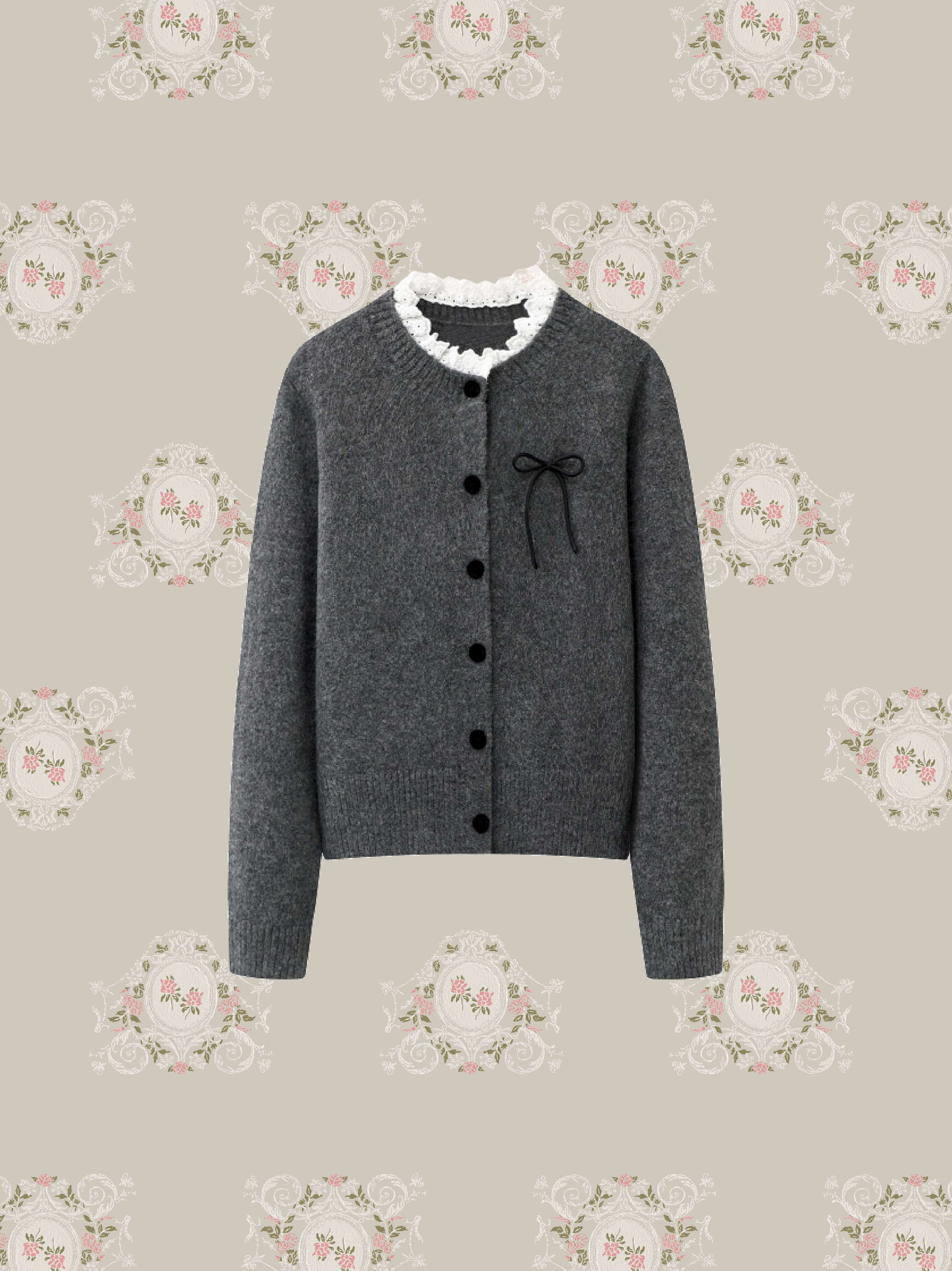 French Lace Frill Ribbon Cardigan/フレンチレースフリルリボンカーディガン