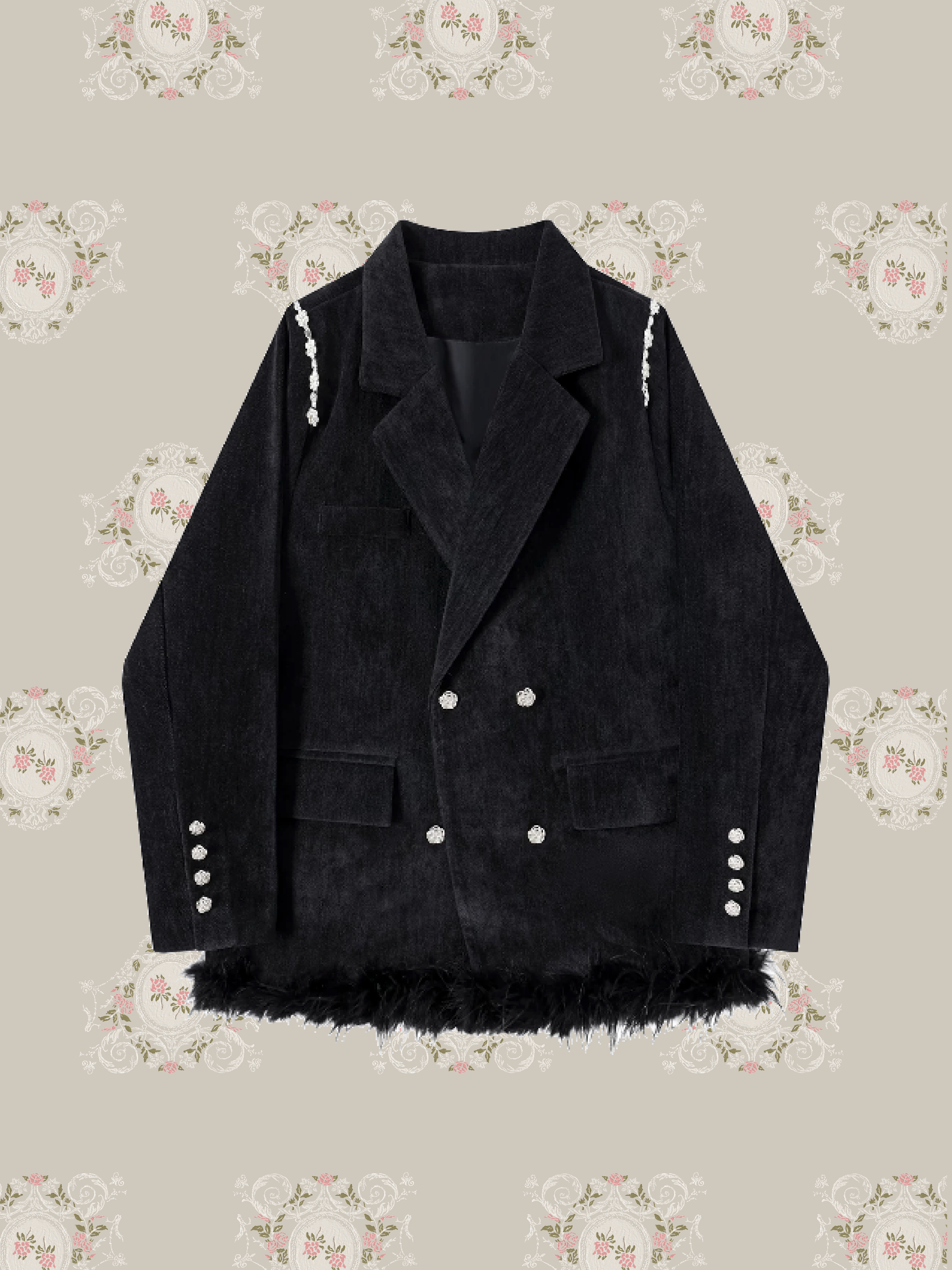 Fluffy Stitching Silver Deco Jacket/ふわふわステッチシルバーデコジャケット