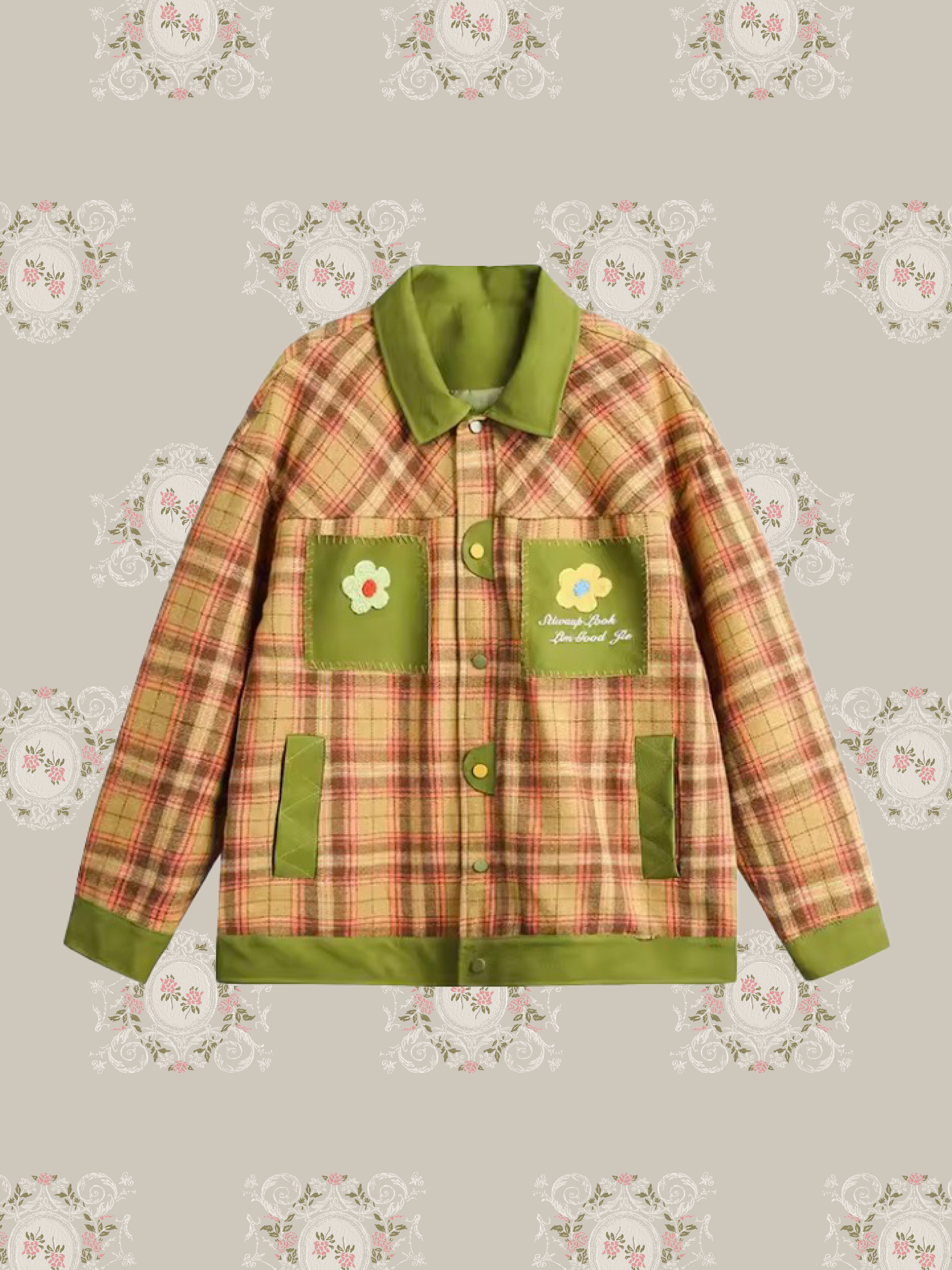 Chic Plaid PU Stitched Jacket/シックチェック柄PUステッチジャケット