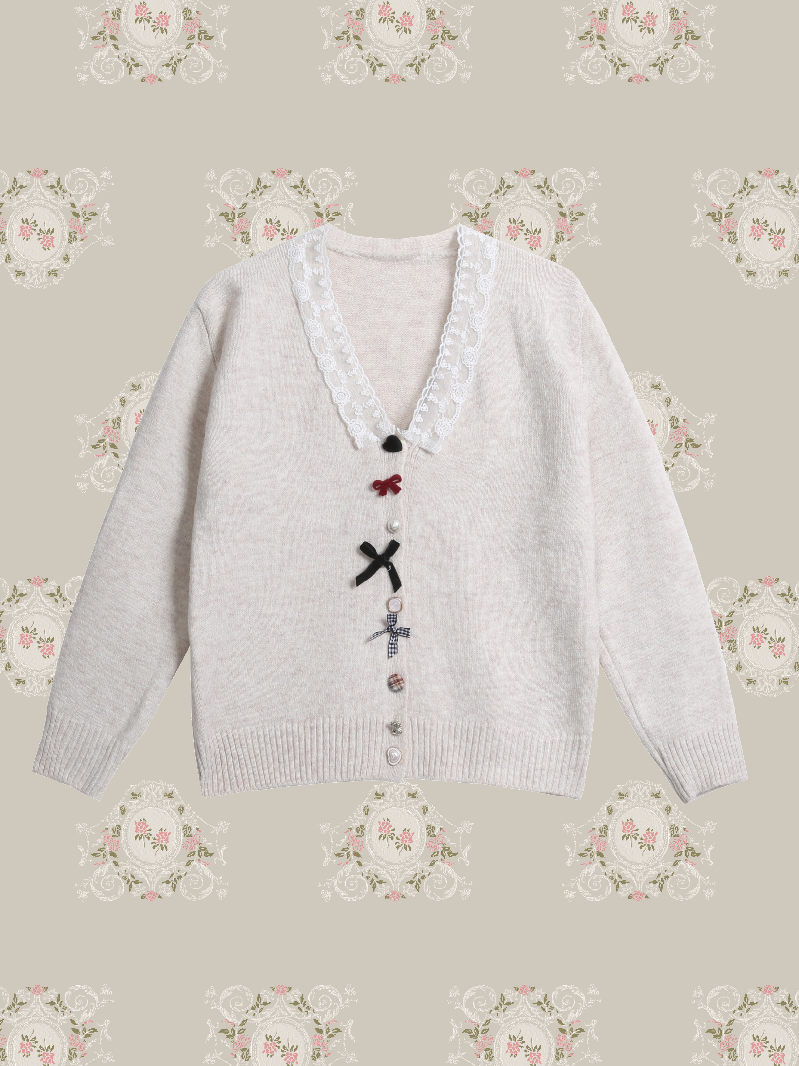 Lace Detail Ribbon Deco Cardigan/レースリボンデコカーディガン