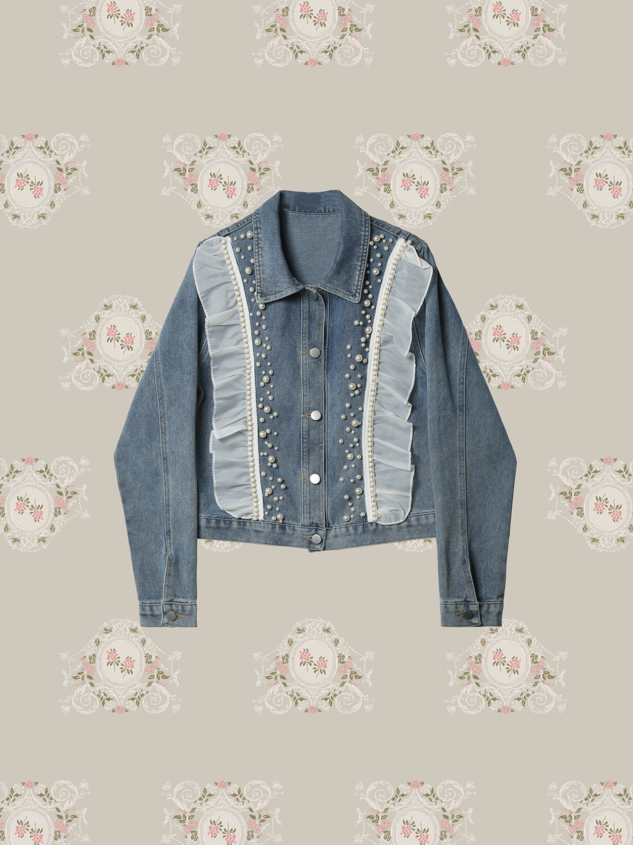 Ruffle Deco Pearl Denim Jacket/ラッフルデコパールデニムジャケット