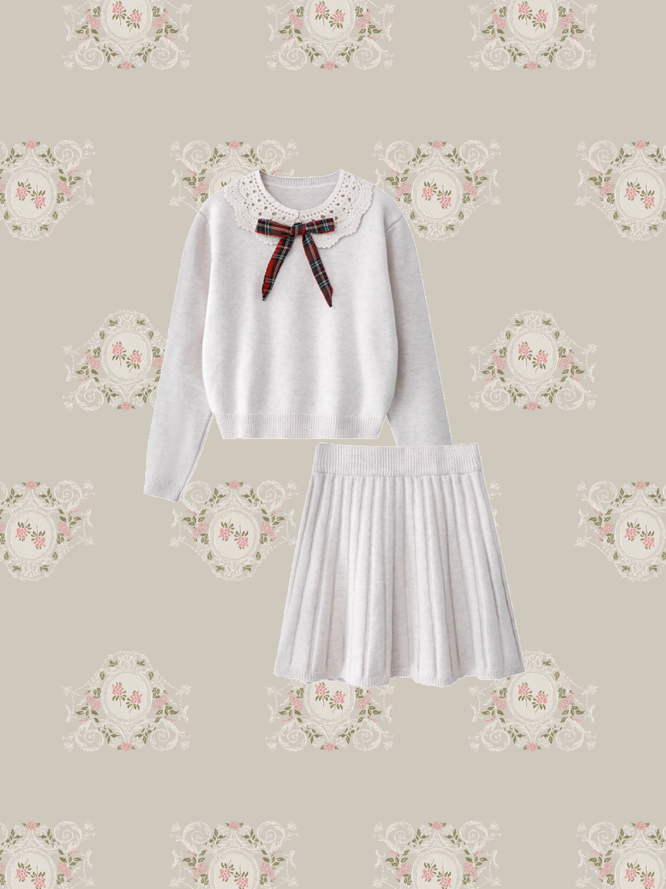 Preppy Lace Collar Knit Set Up/プレッピーレースカラーニットセットアップ