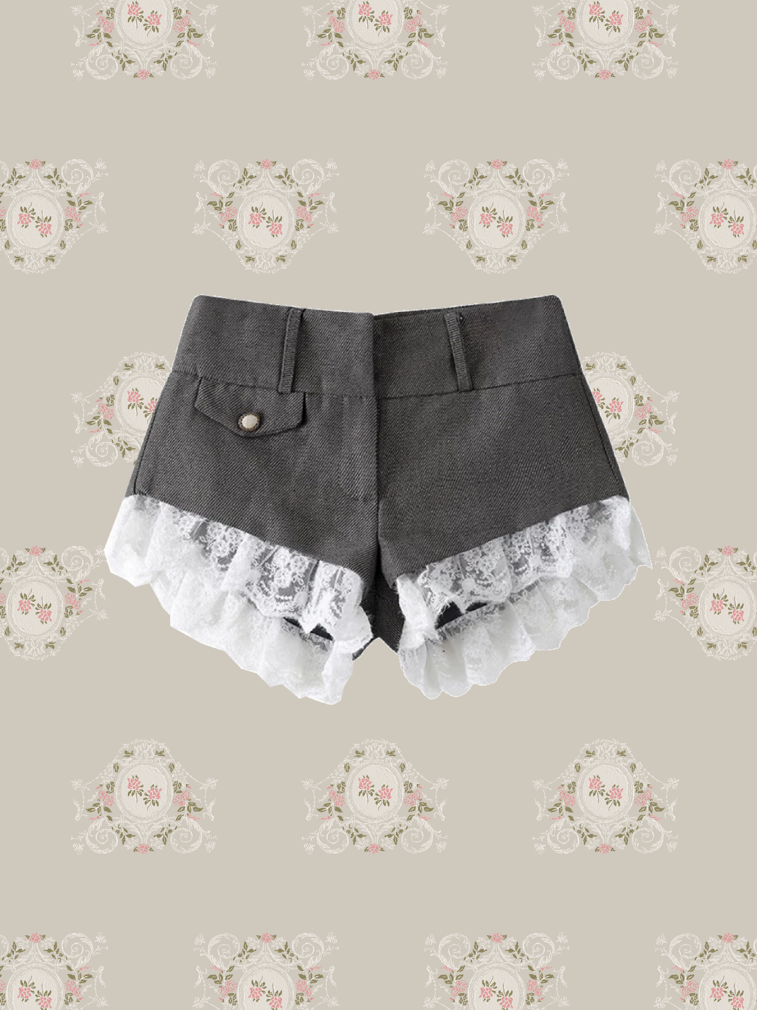 Chic Lace Panel Off-Shoulder Vest Shorts Set Up/シックレースパネルオフショルダーベストショーツセット