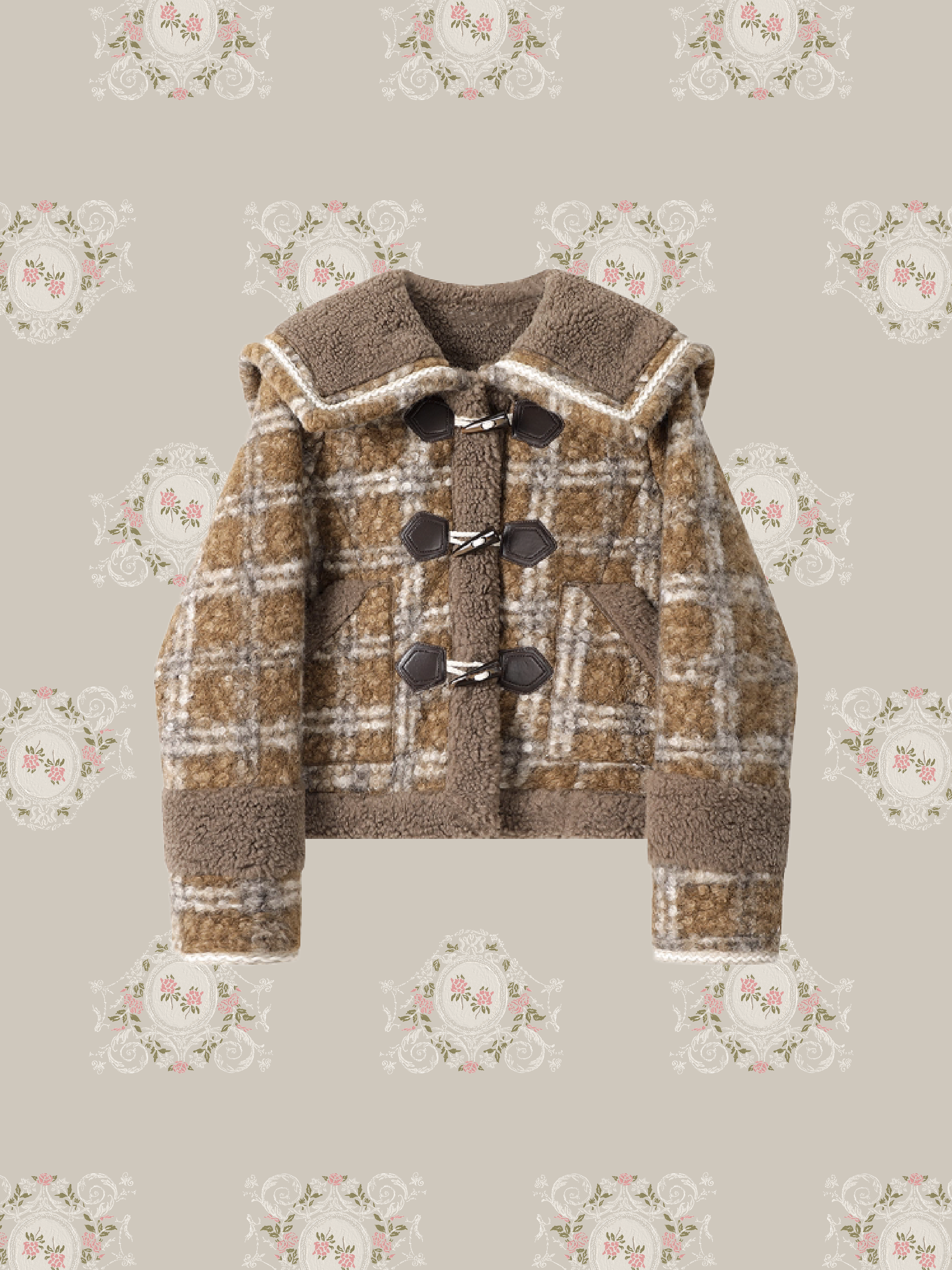 Cozy Tweed Faux Fur Coat/ツイードフェイクファーコート