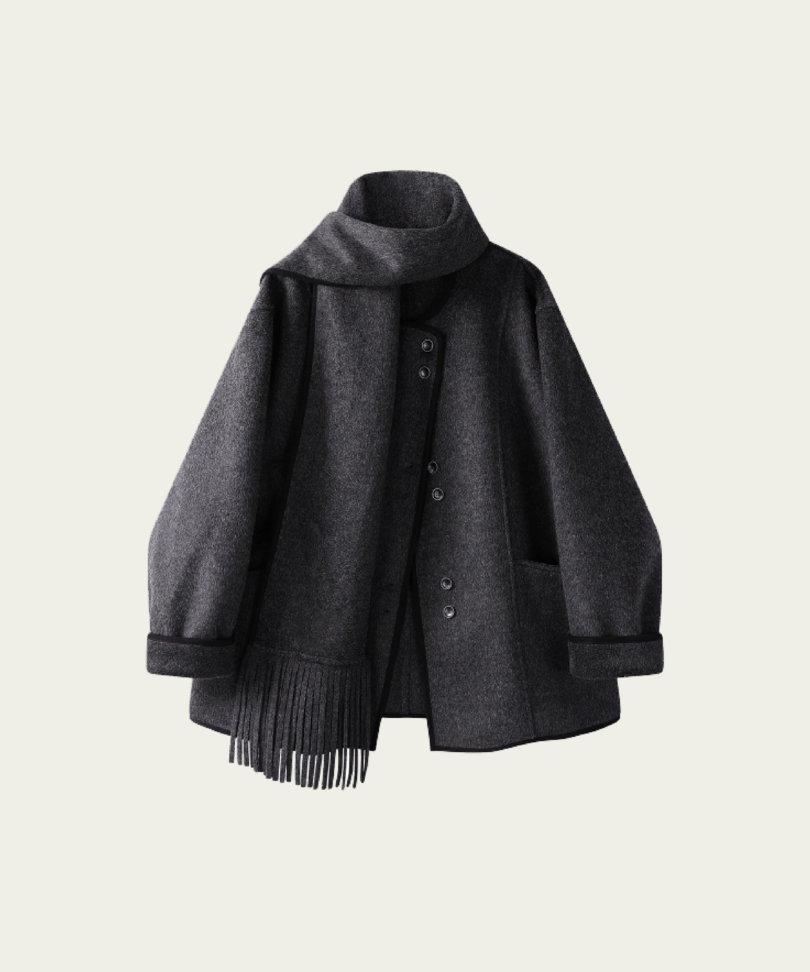 Elegant One Tone Coat With Scarf