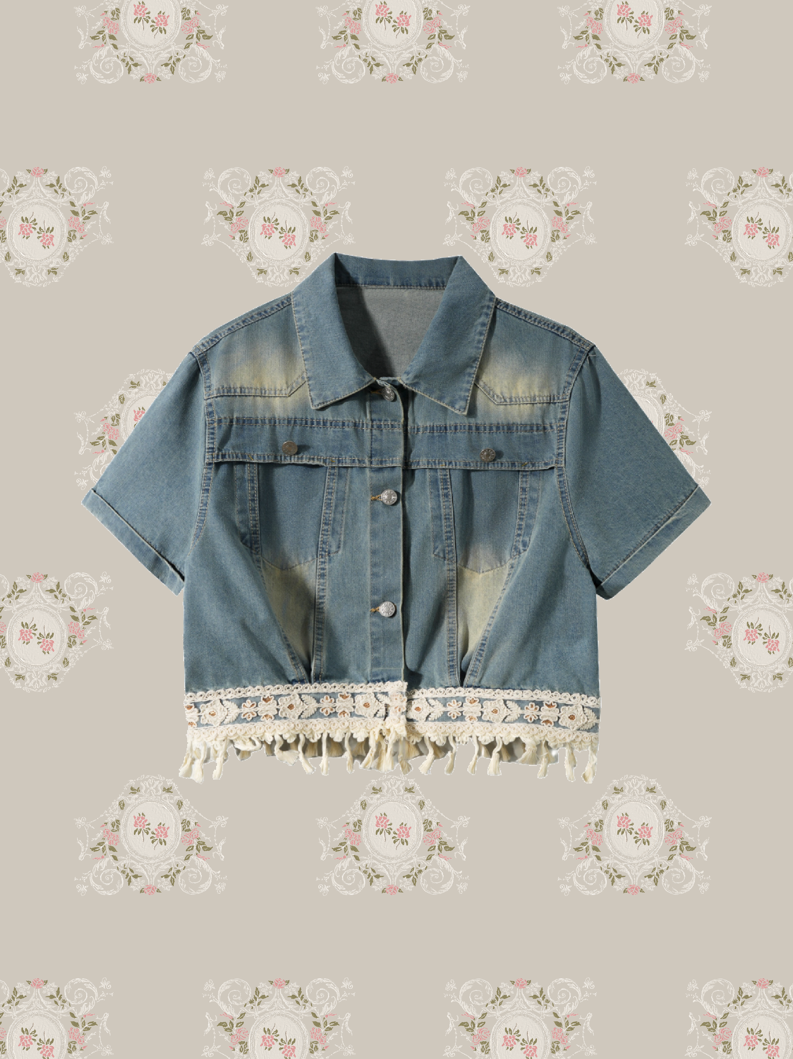 Lace Stitching Denim Shirt/レースステッチデニムシャツ