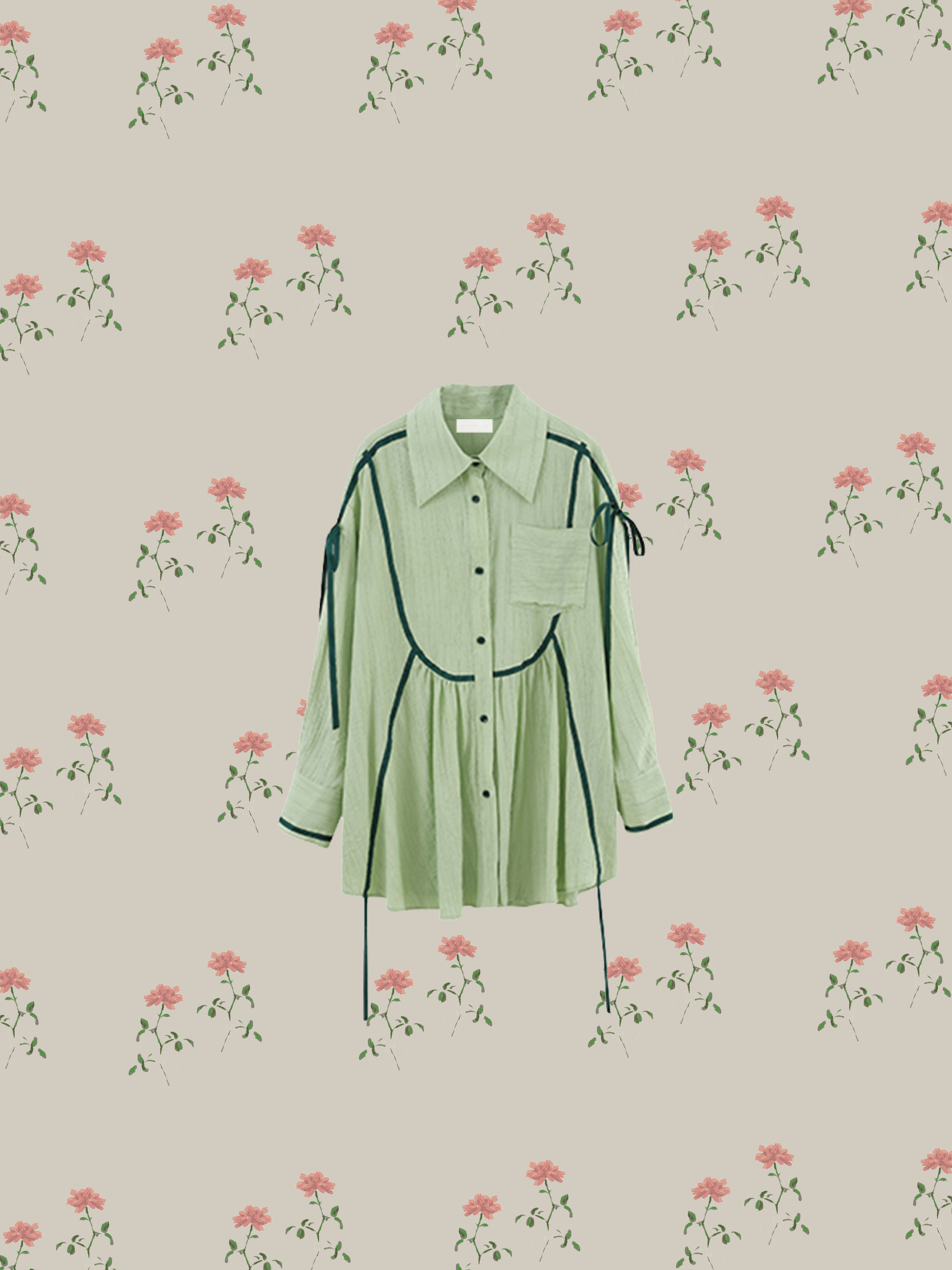 Green Gather Ribbon One Piece