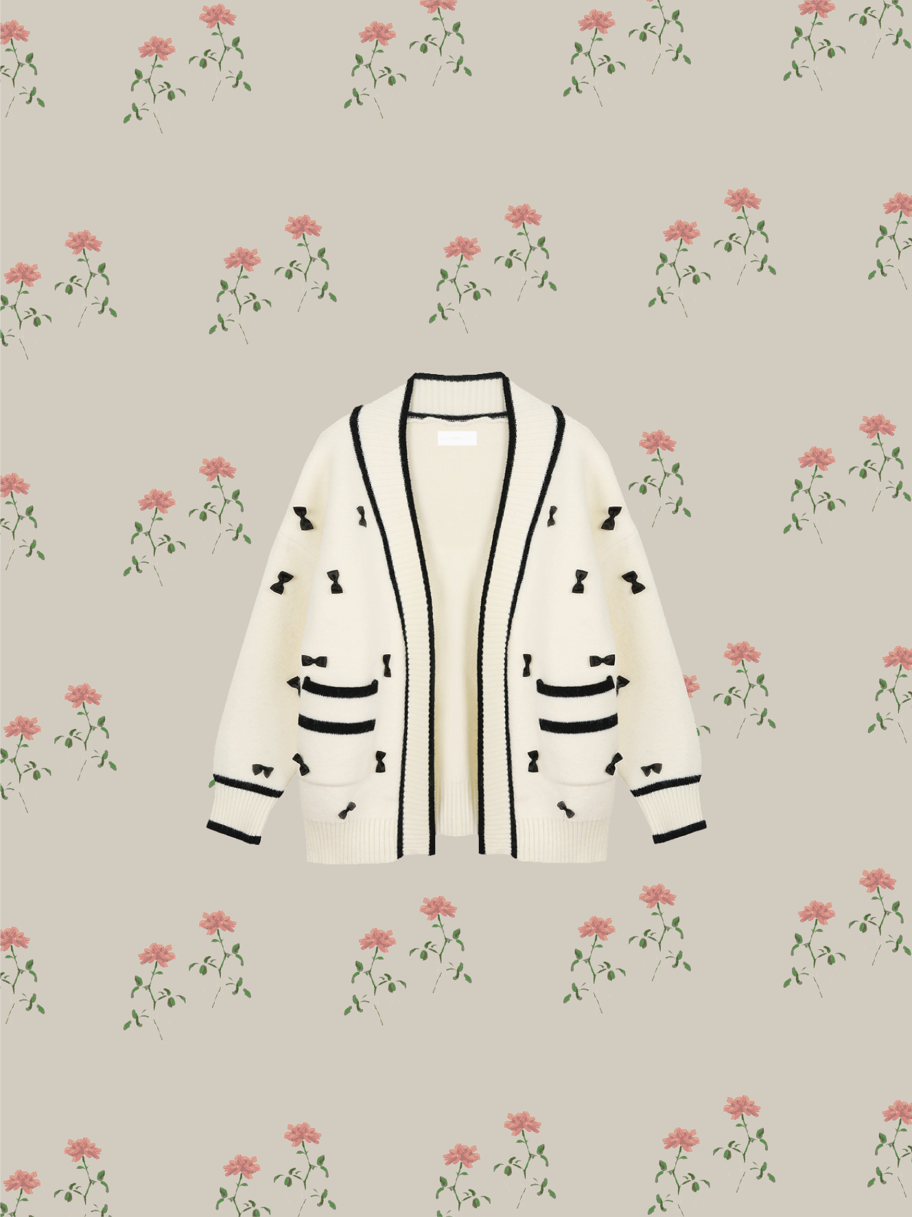 Bicolor Ribbon Mix Knit Cardigan