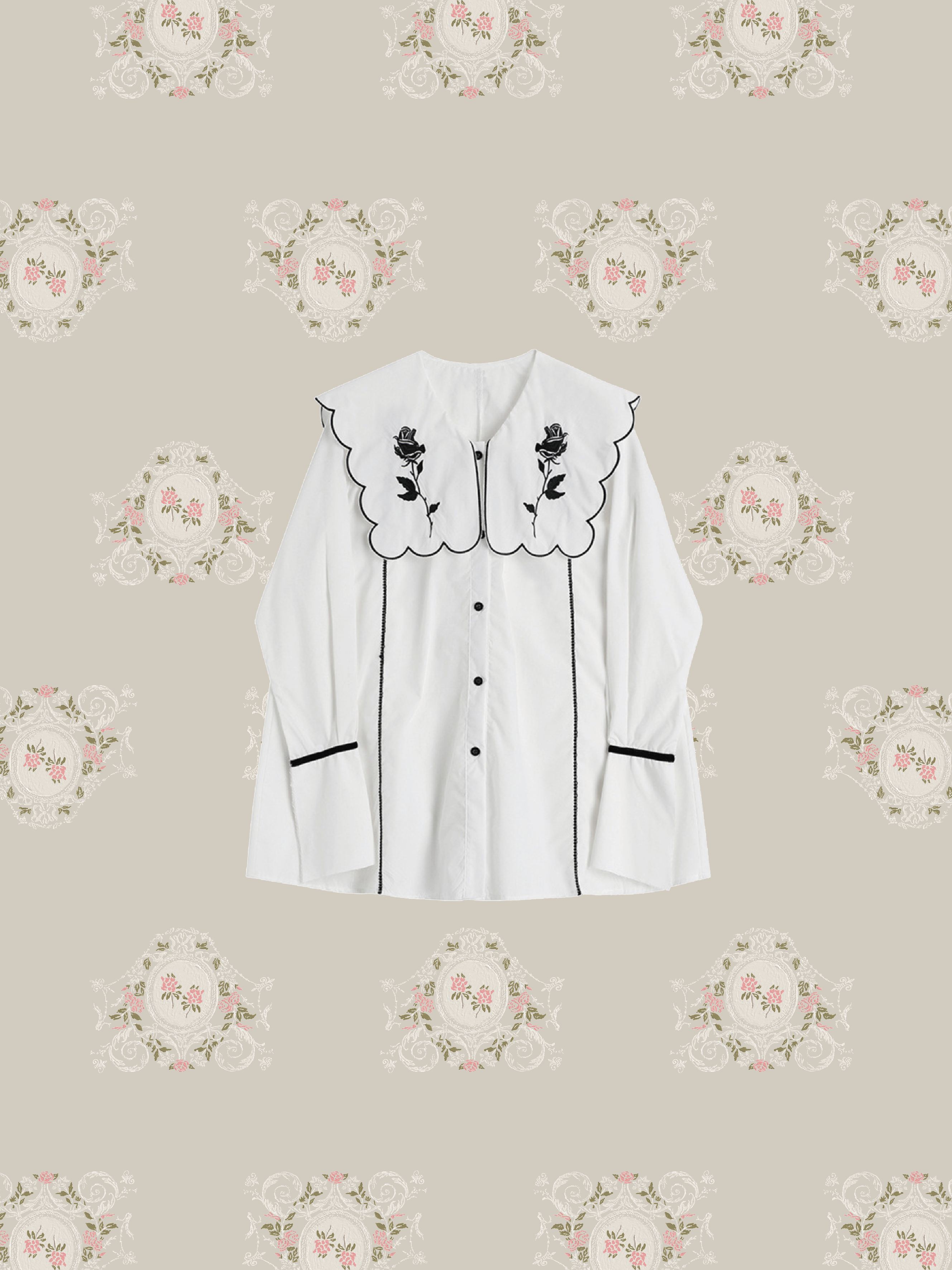 Falbala Collar Embroidery Shirt