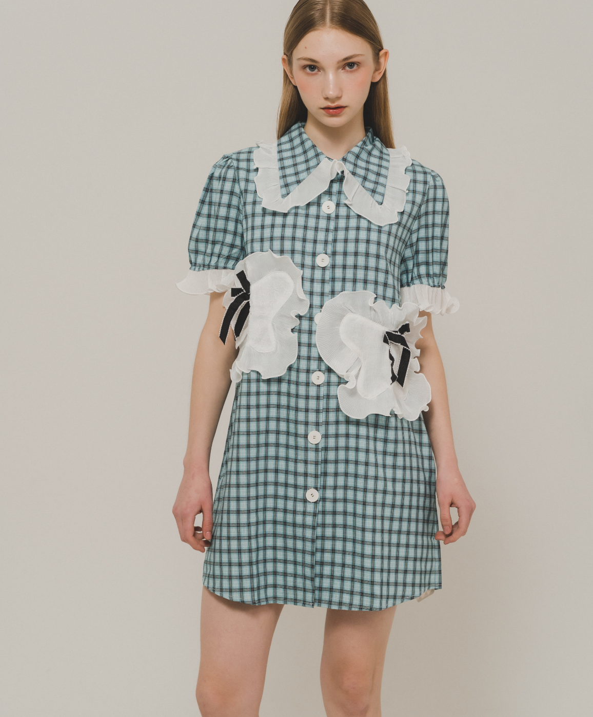 Asymmetric Pocket Check Dress