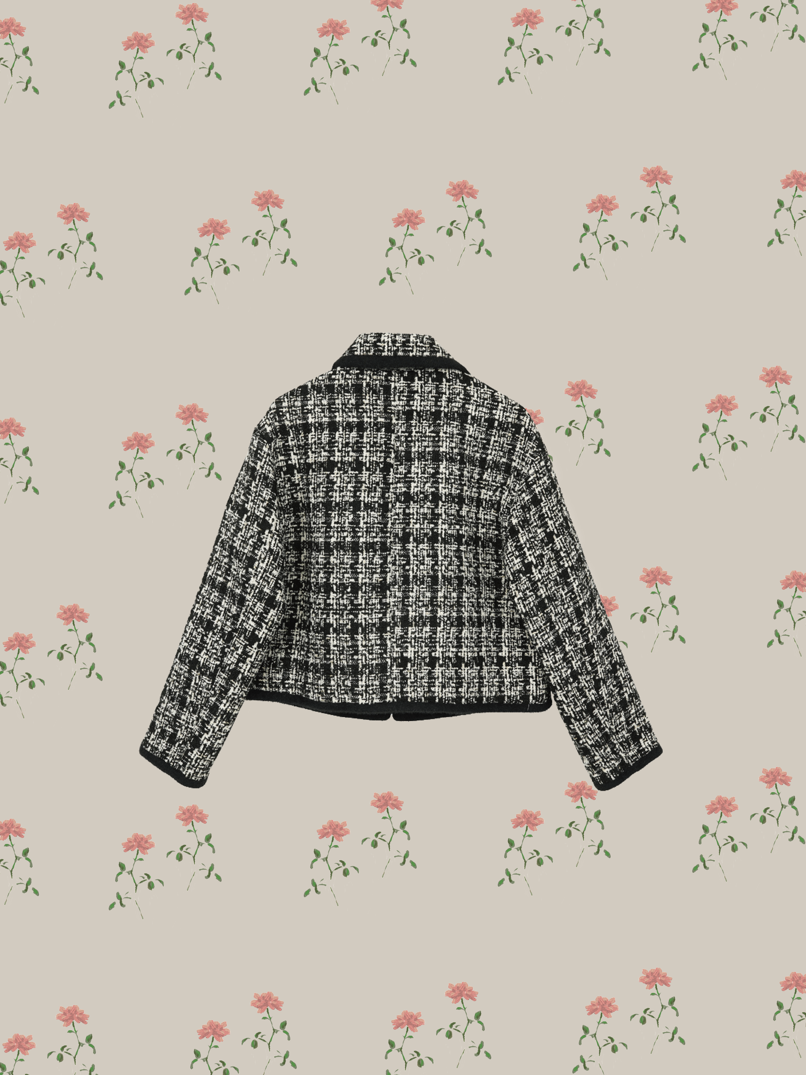 Ribbon Piping Tweed Jacket