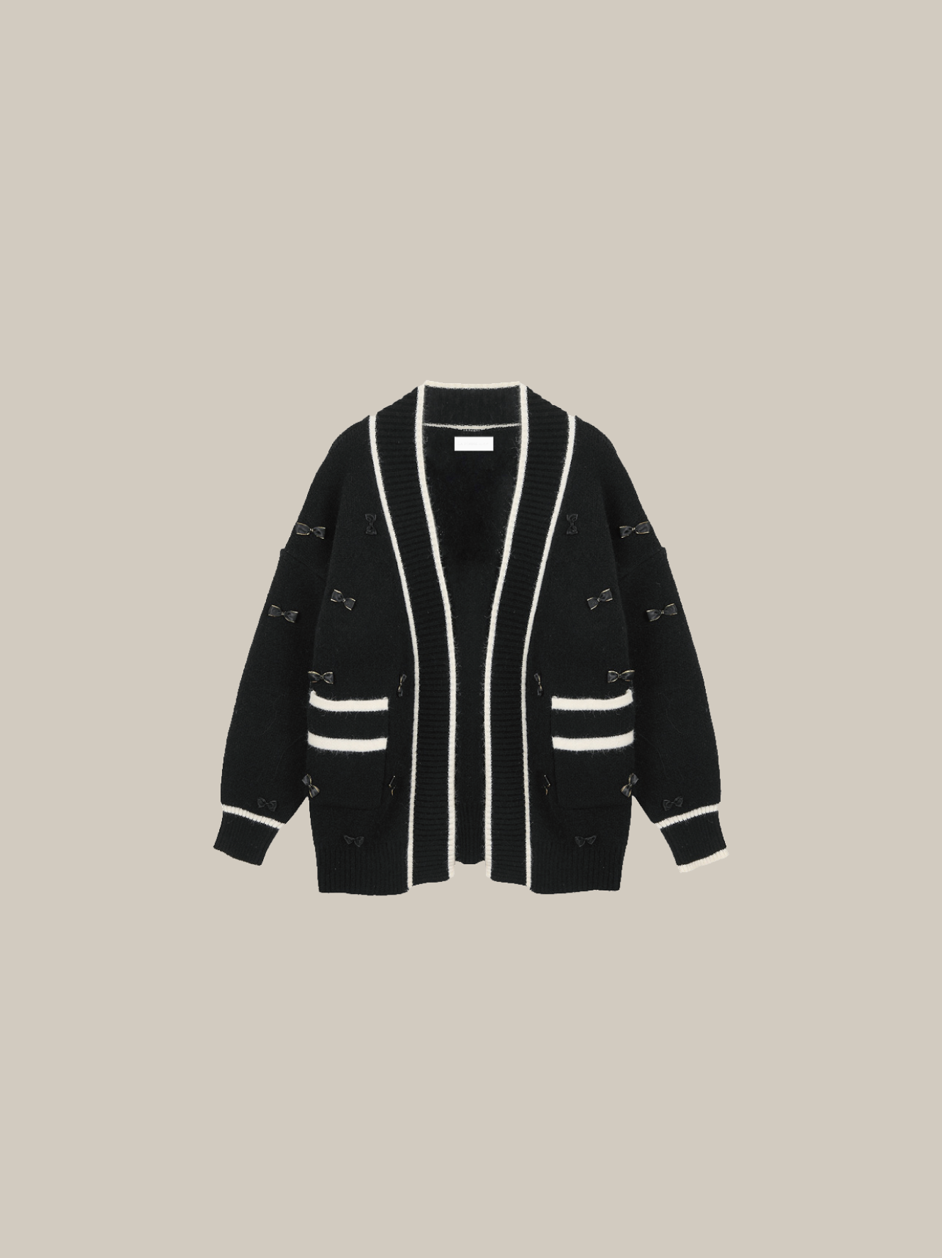 Bicolor Ribbon Mix Knit Cardigan