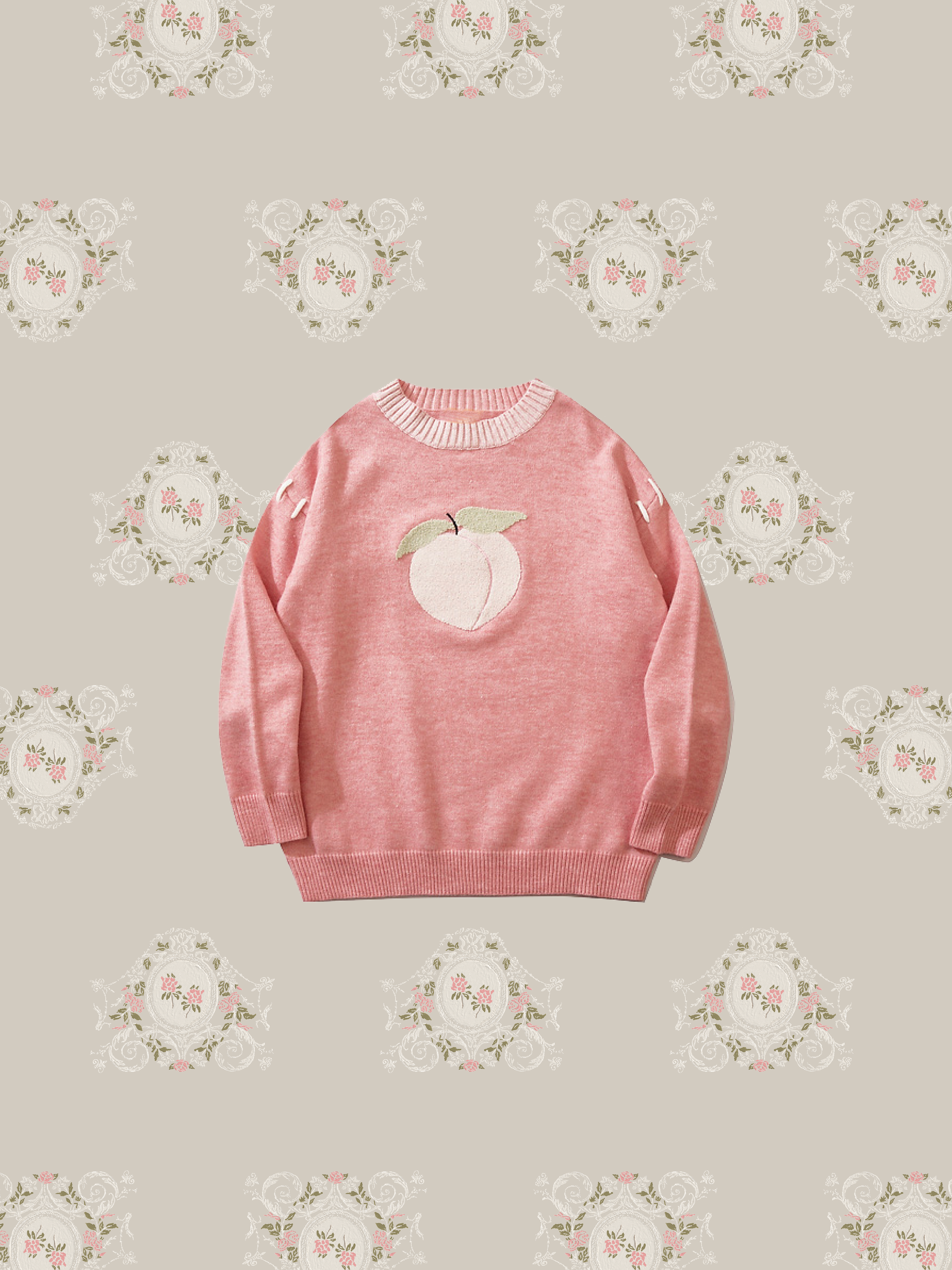 Cute Peach Embroidered Knit