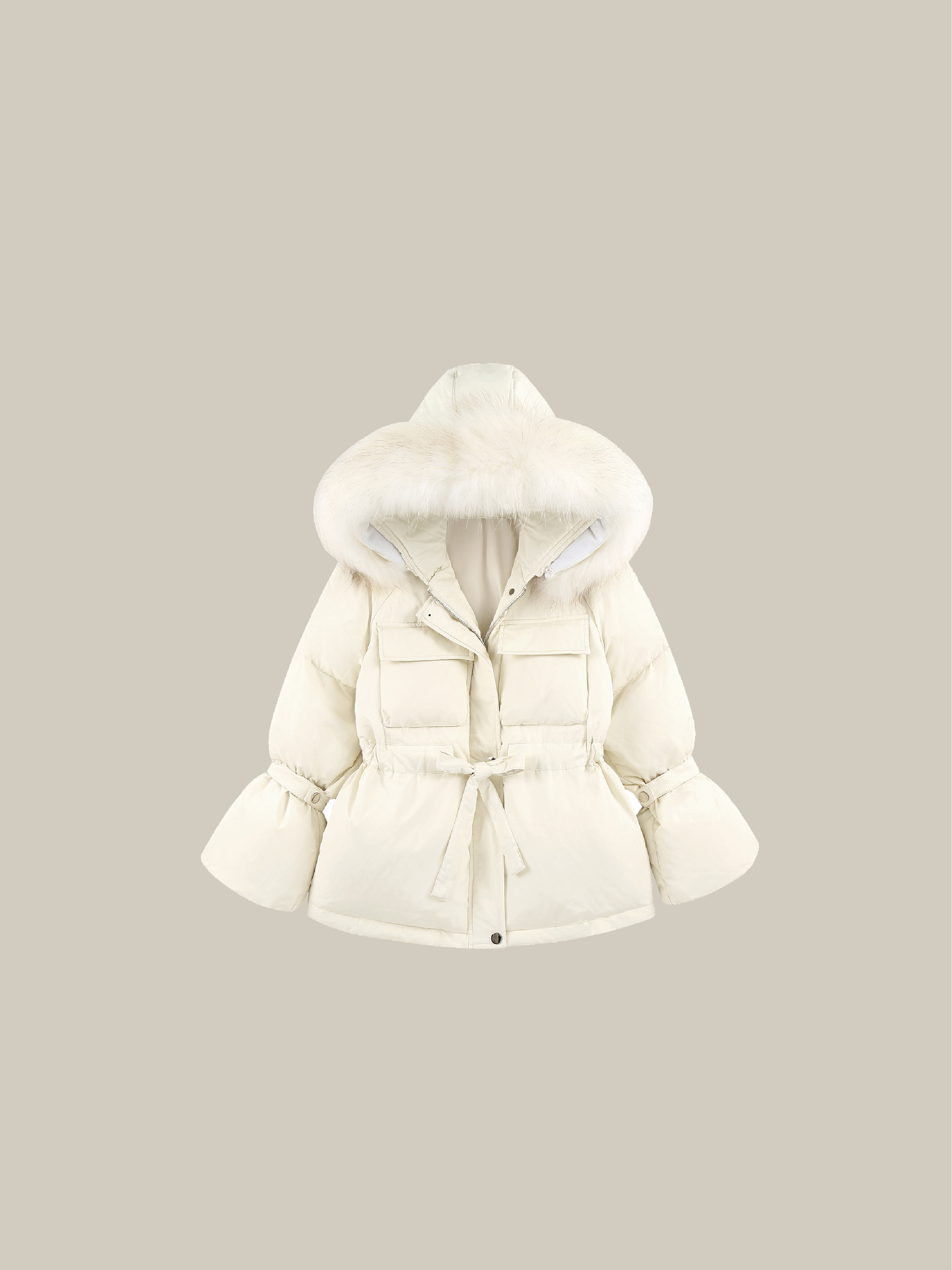 Пуховое пальто с поясом