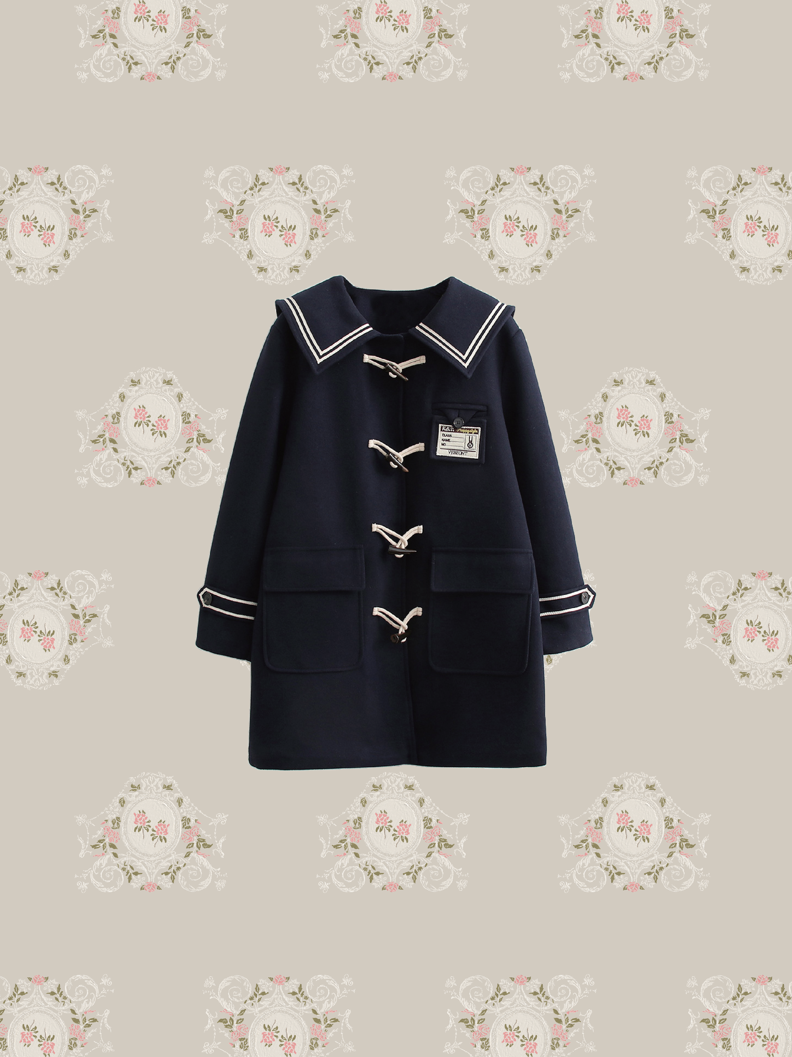Horn Buttoned Sailor Collar Coat