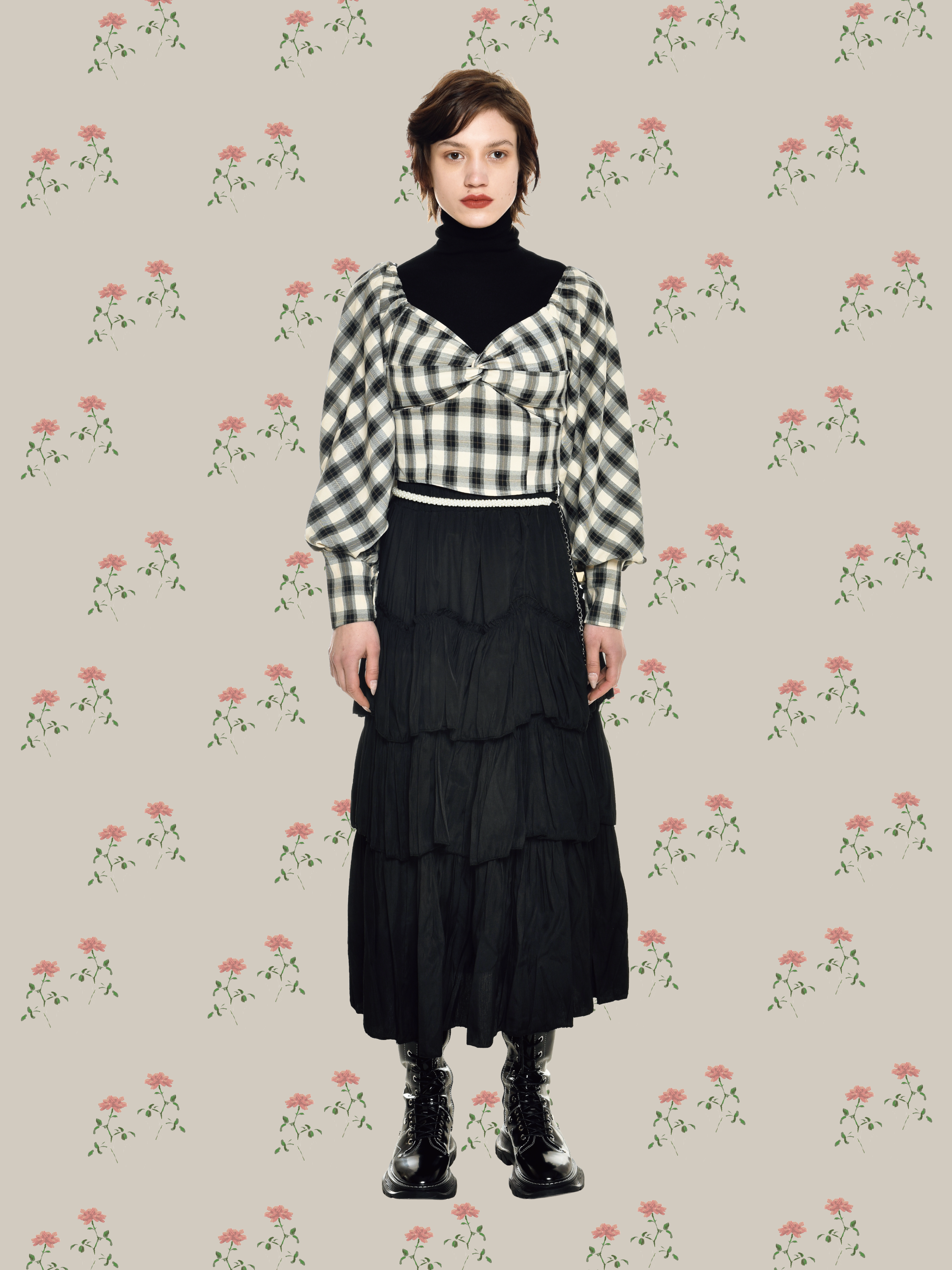 Pleats Tiered Flair Skirt