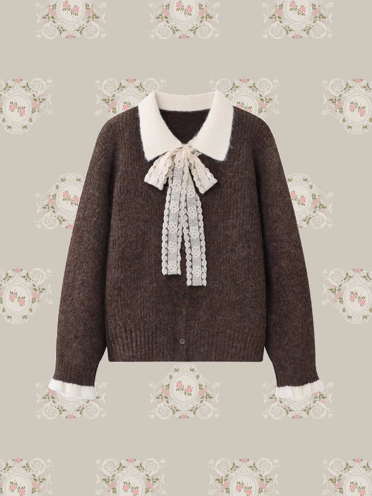 Lace Bow Peter Pan Collar Cardigan/レースリボンピーターパンカラーカーディガン