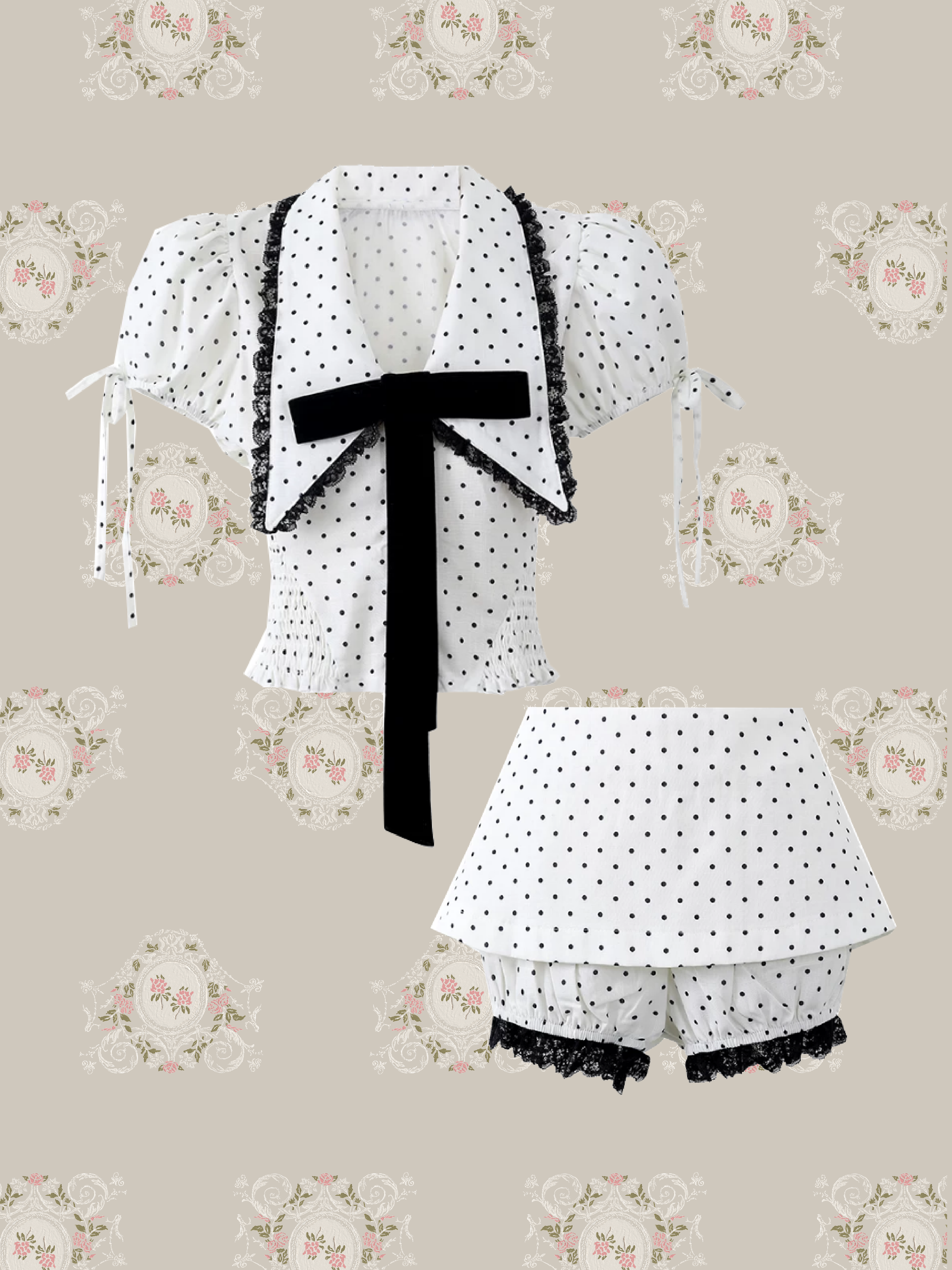 Lace Trim Sailor Collar Bow Set Up/レーストリムセーラーカラーリボンセットアップ