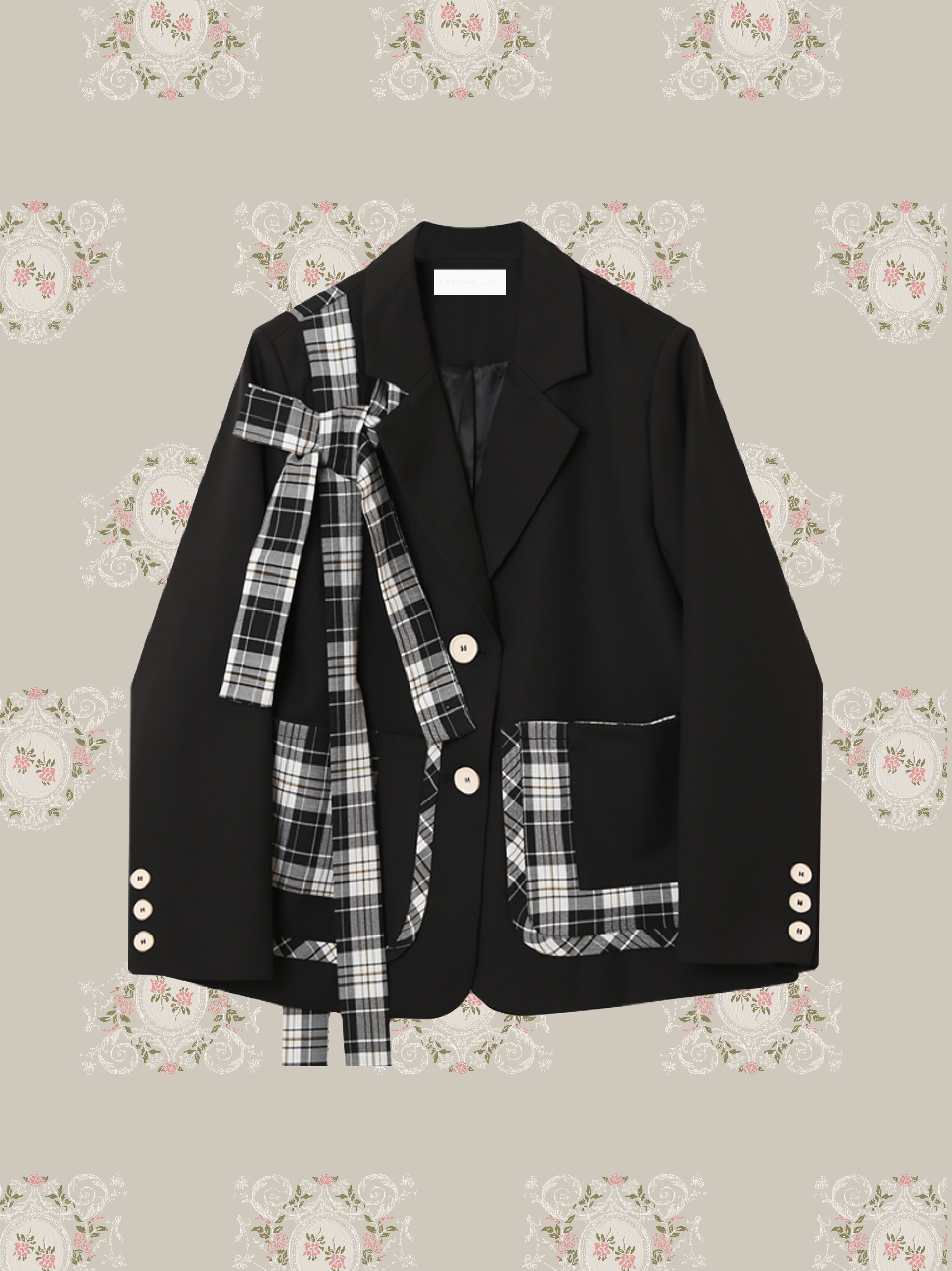 ・予約商品・Check & Dot Bow Ribbon Jacket/チェック＆ドットリボンボウジャケット