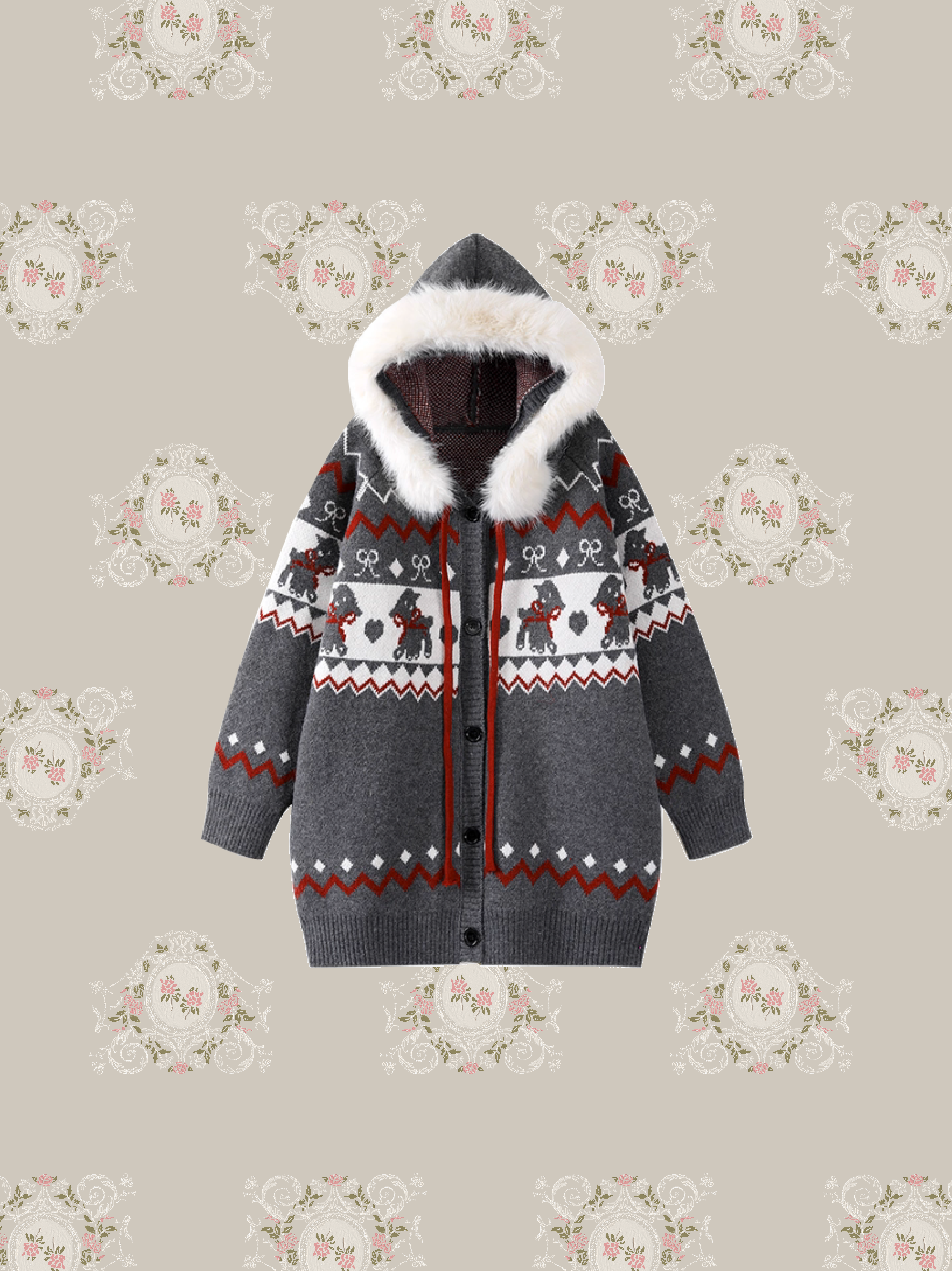 Animal Embroidery Hoodie Cardigan/アニマル刺繍パーカーカーディガン