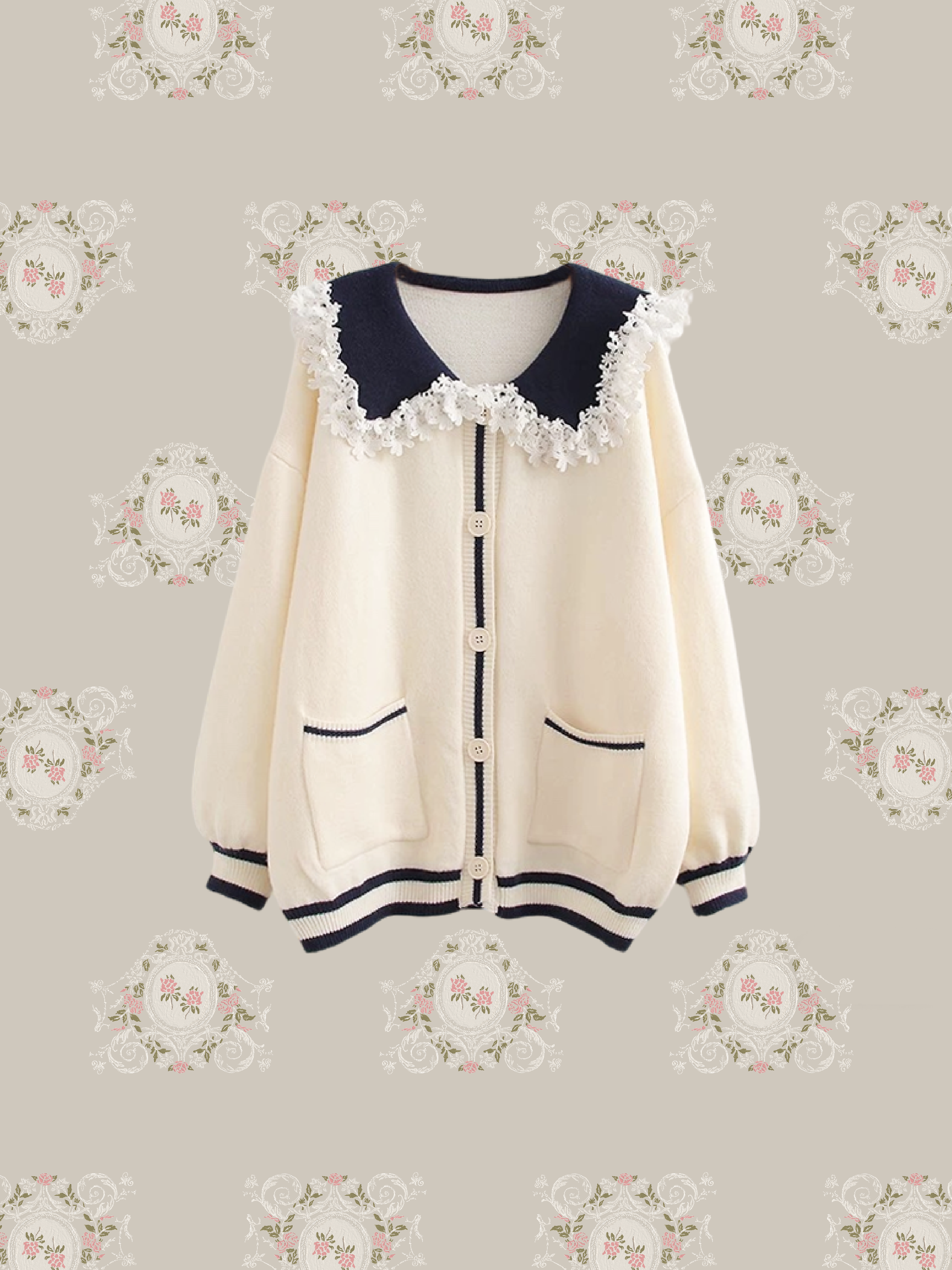 Preppy Lace Collar Cardigan/プレッピーレースカラーカーディガン