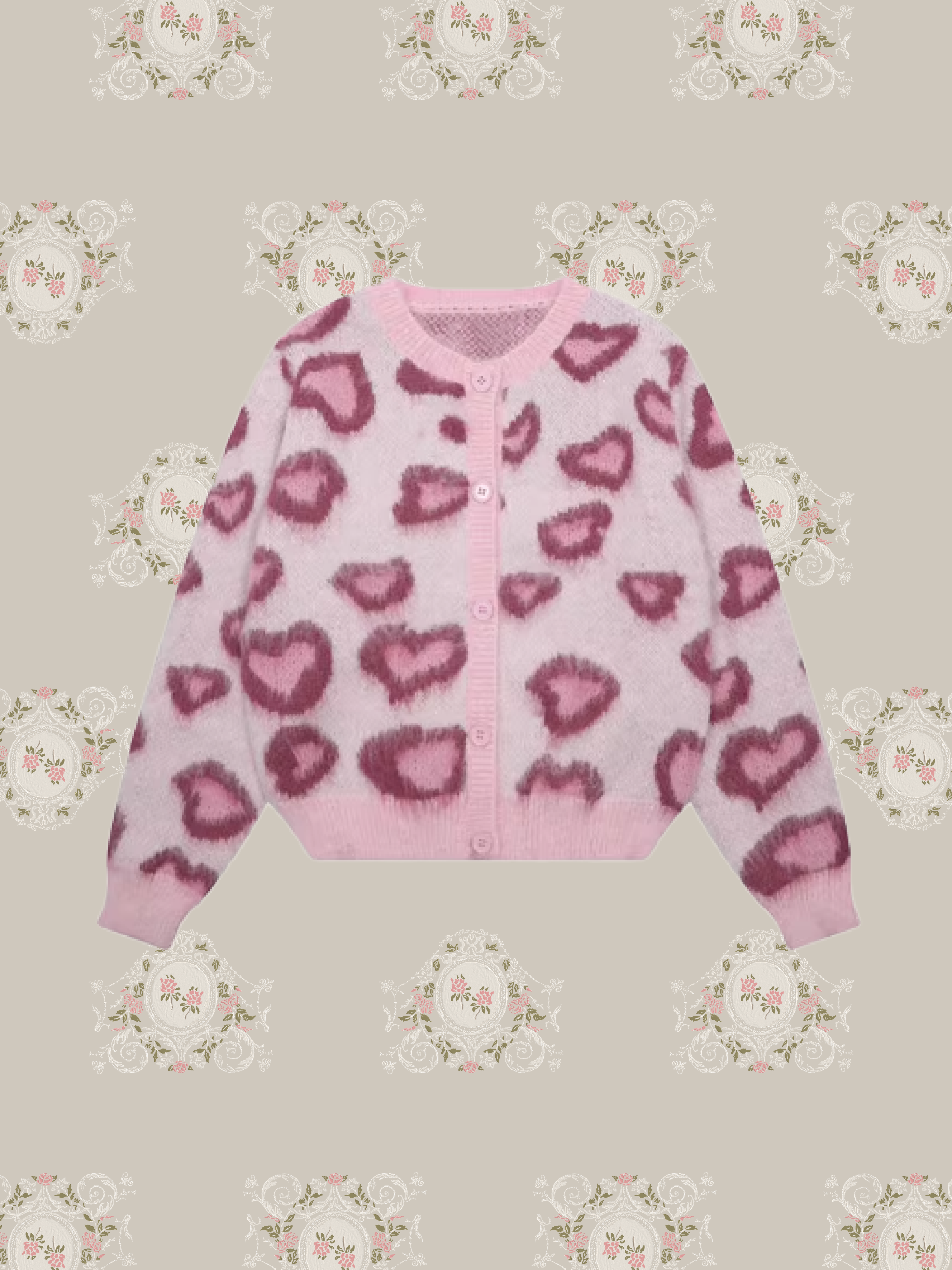 Leopard Motif Heart Cardigan/ヒョウ柄ハートカーディガン