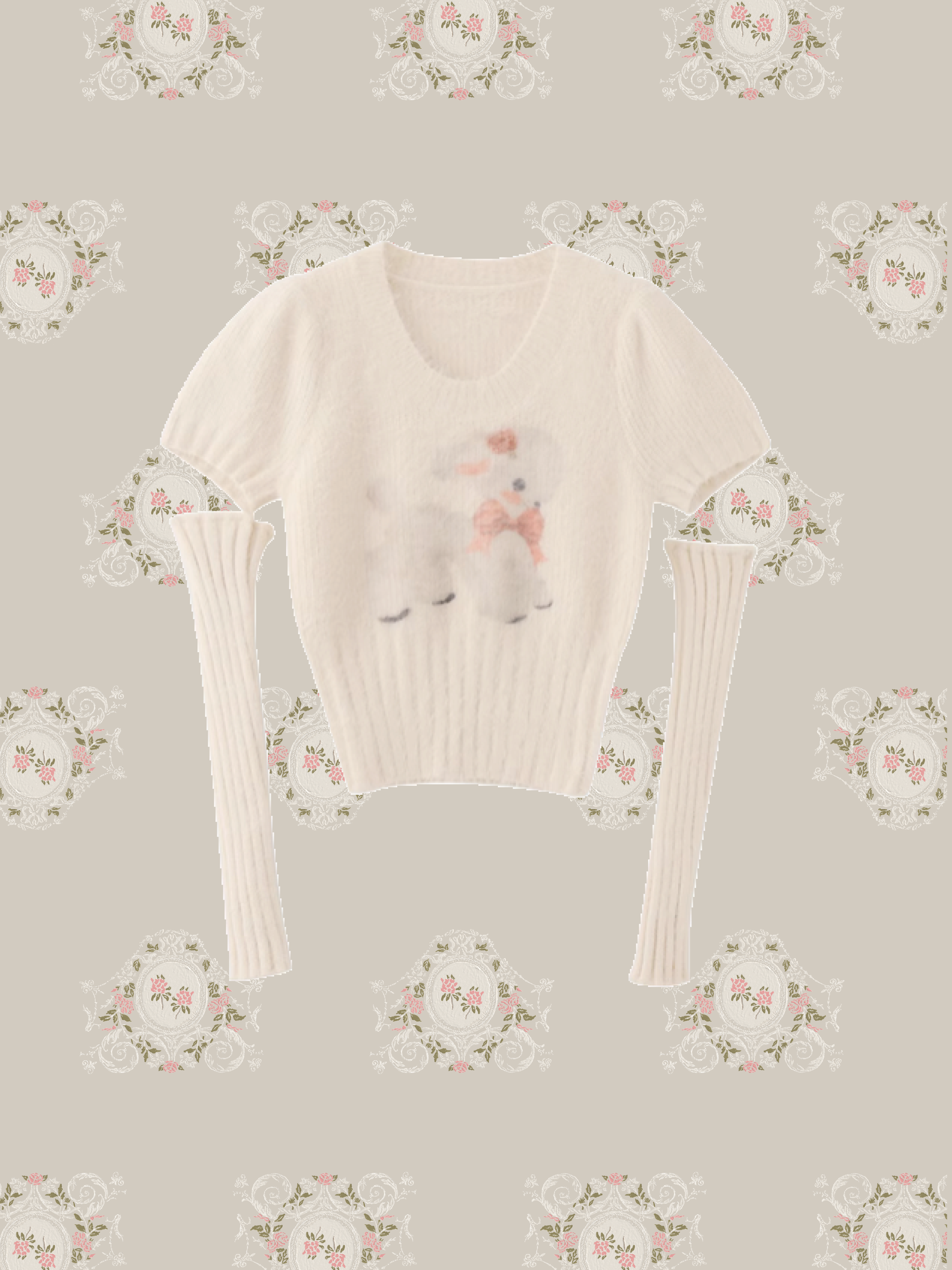 Fitted Doggy Embroidery Knit Top  フィットドギー刺繍ニットトップ