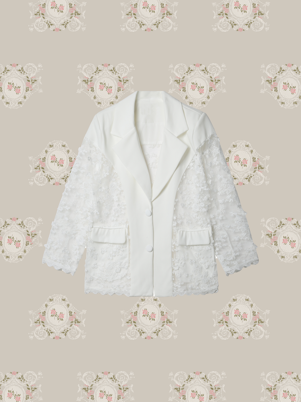 Merlette　定価7.4万円 カシュクールレースジャケット 花柄 ホワイト See Through Lace Stitching Jacket/シースルーレースステッチ