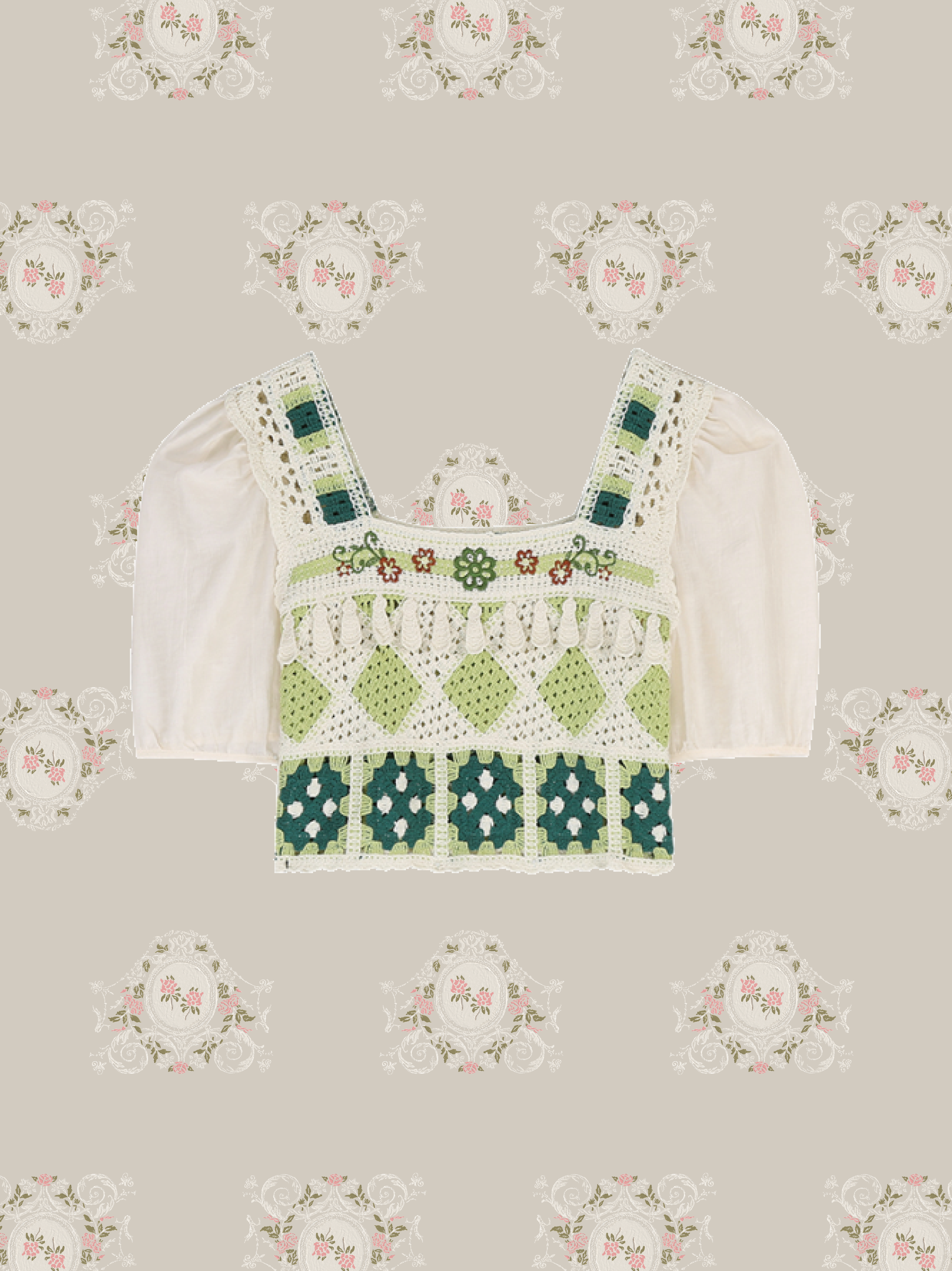 Moss Green Knit Stitching Tops  モスグリーン ニットステッチトップス