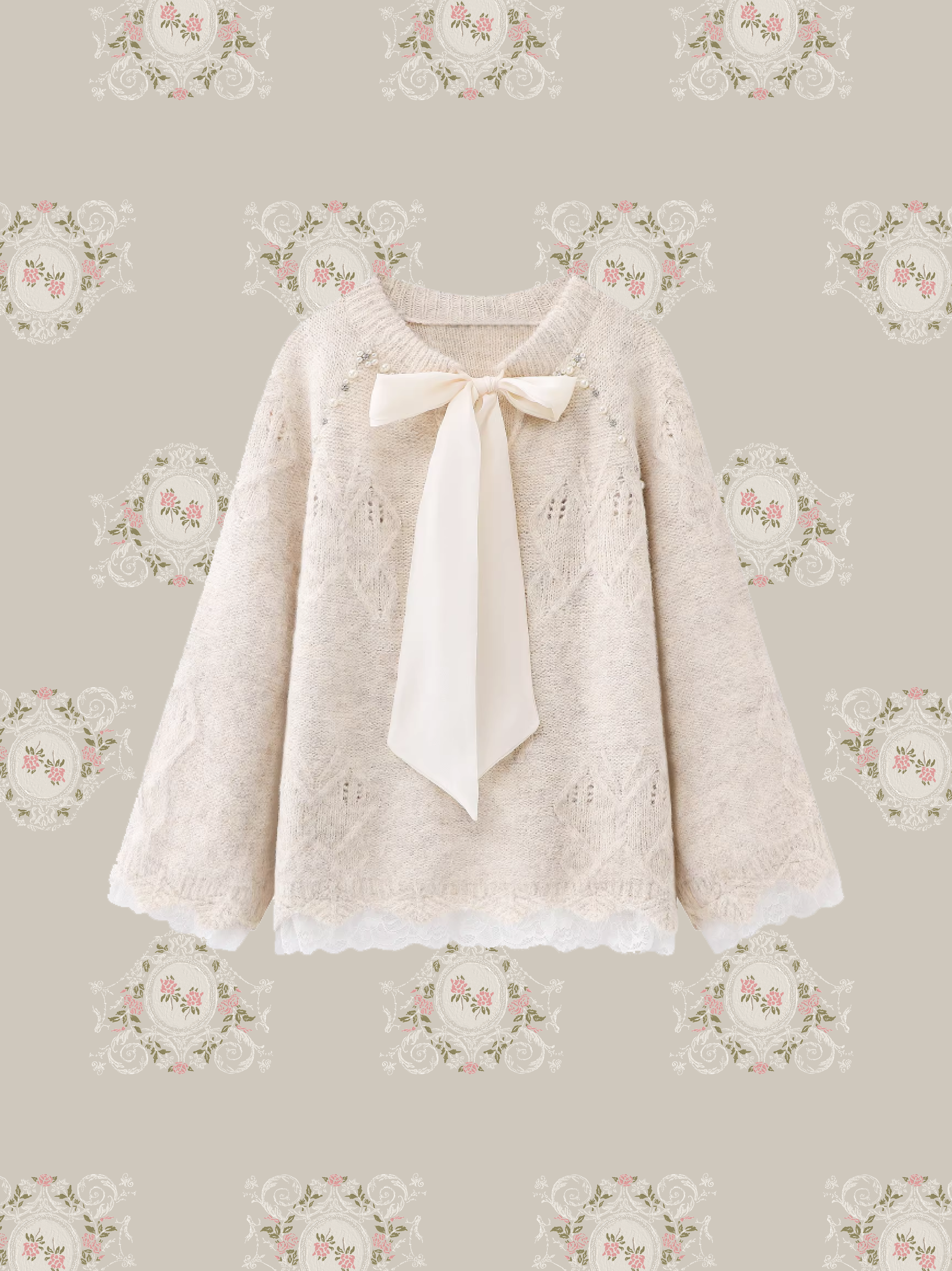 Sweet Beads Deco Ribbon Sweater/スイートビーズデコリボンセーター