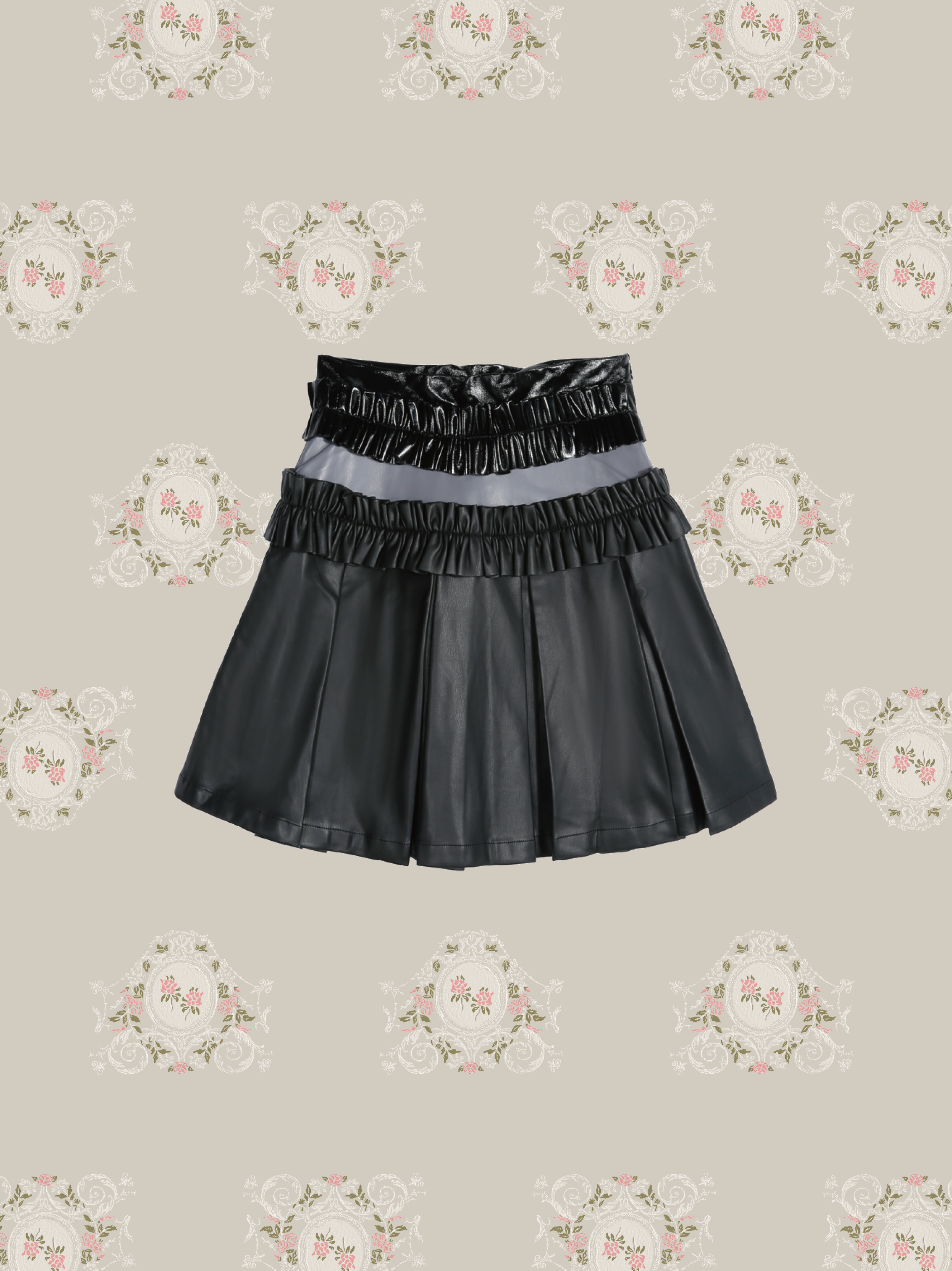 Double Frill Waist PU Skirt/ダブルフリルウエストPUスカート
