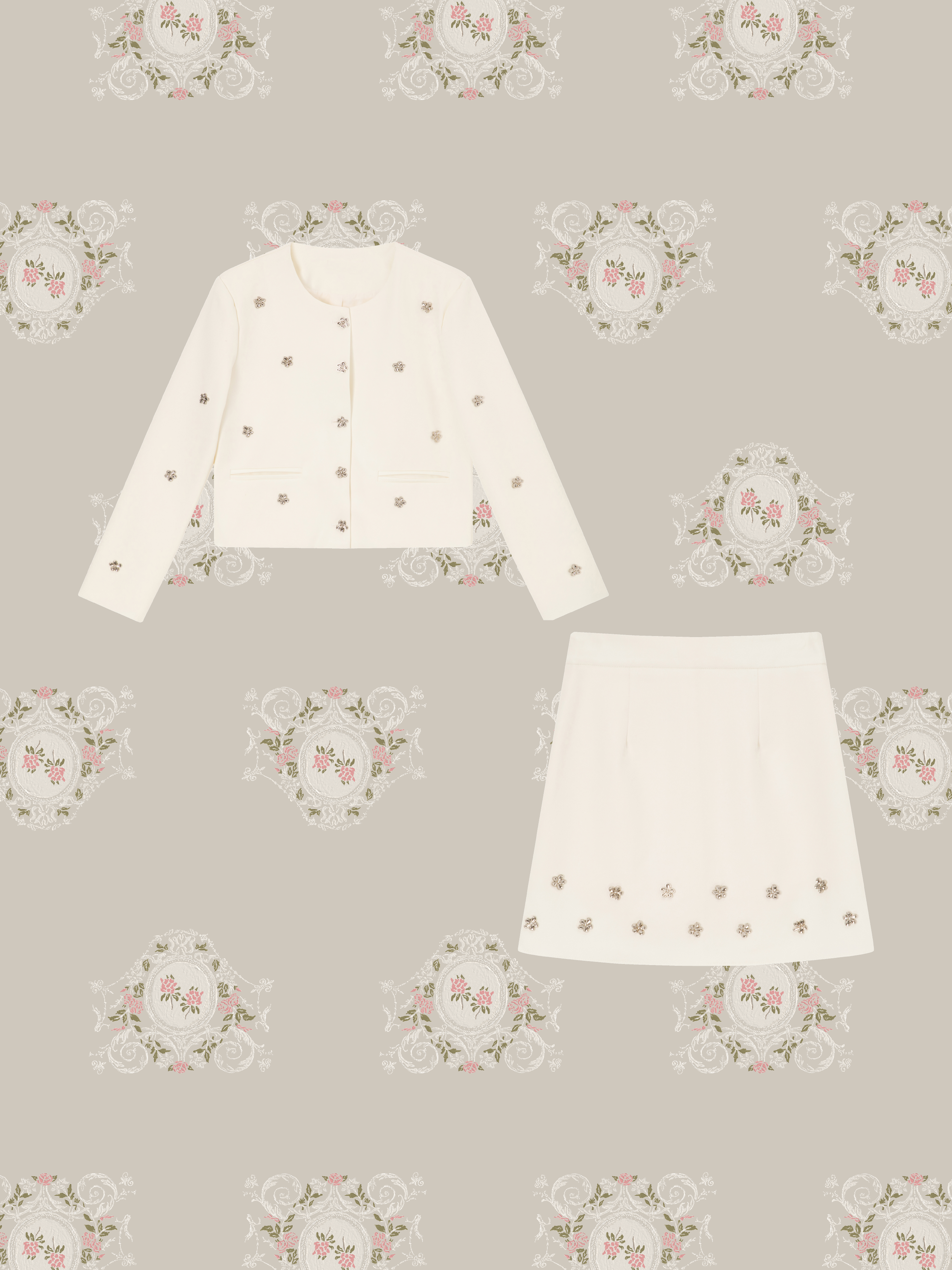 Silver Flower Motif Jacket Set Up/シルバーフラワーモチーフジャケットセットアップ