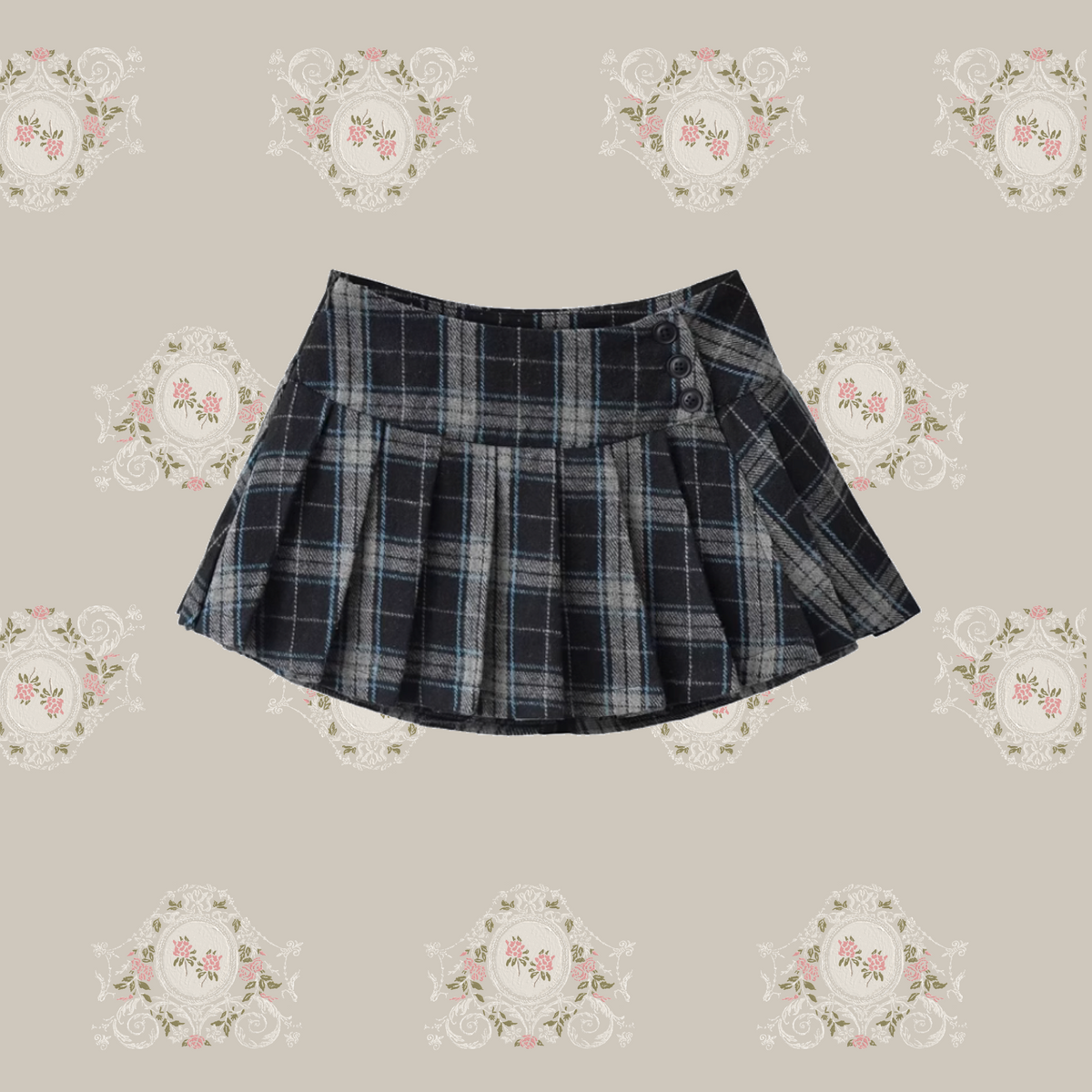 Side Button Plaid Mini Skirt/サイドボタンチェック柄ミニスカート