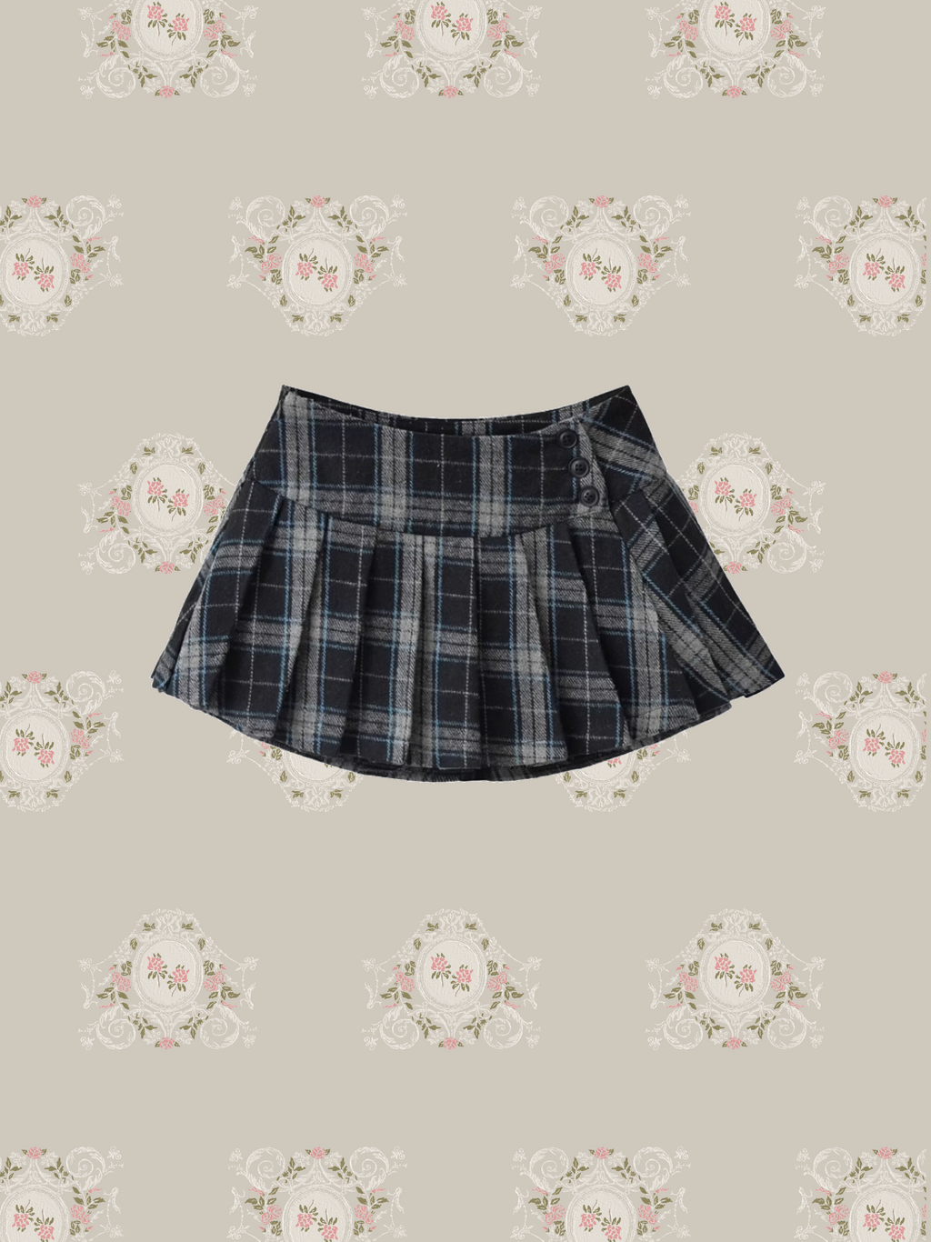 Side Button Plaid Mini Skirt/サイドボタンチェック柄ミニスカート