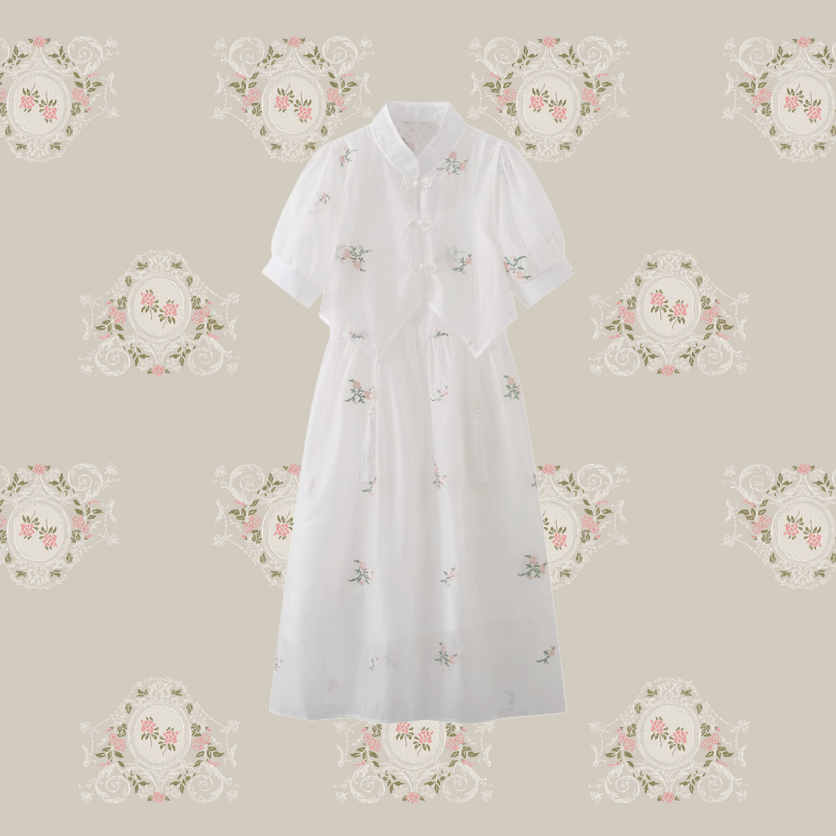 Flower Embroiderd Onepice Blouse Set up フラワー刺繍 Flower Embroiderd Onepice Blouse Set up フラワー刺繍